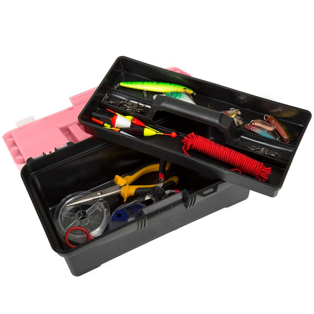 Leisure Sports Fishing Tackle Set and Box - 55 Pieces, Pink and Black