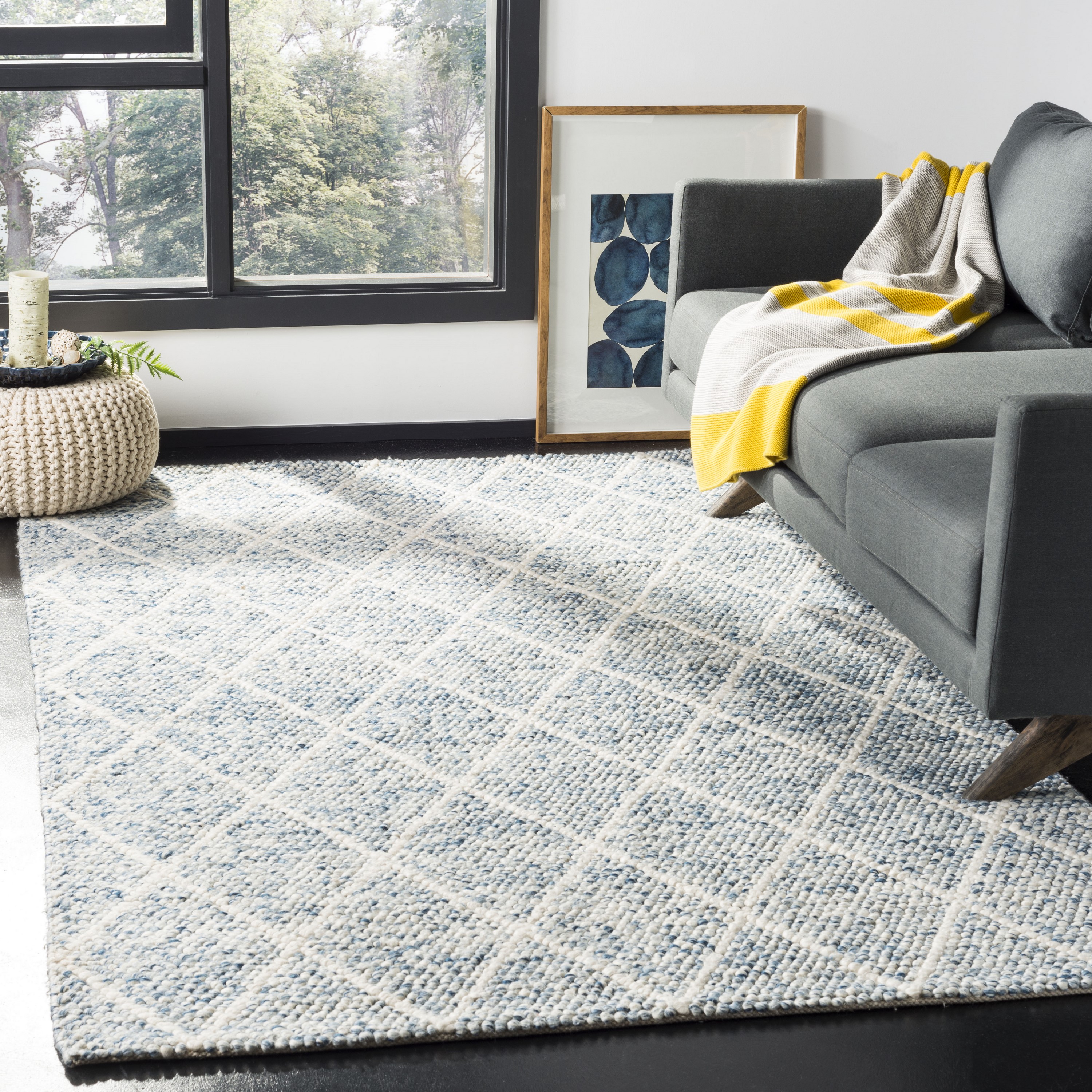 Safavieh NAT712B-8 Natura Hilpa 8 x 10 (ft) Polyester Ivory/Blue Rectangular Indoor Geometric Farmhouse/Cottage Area rug