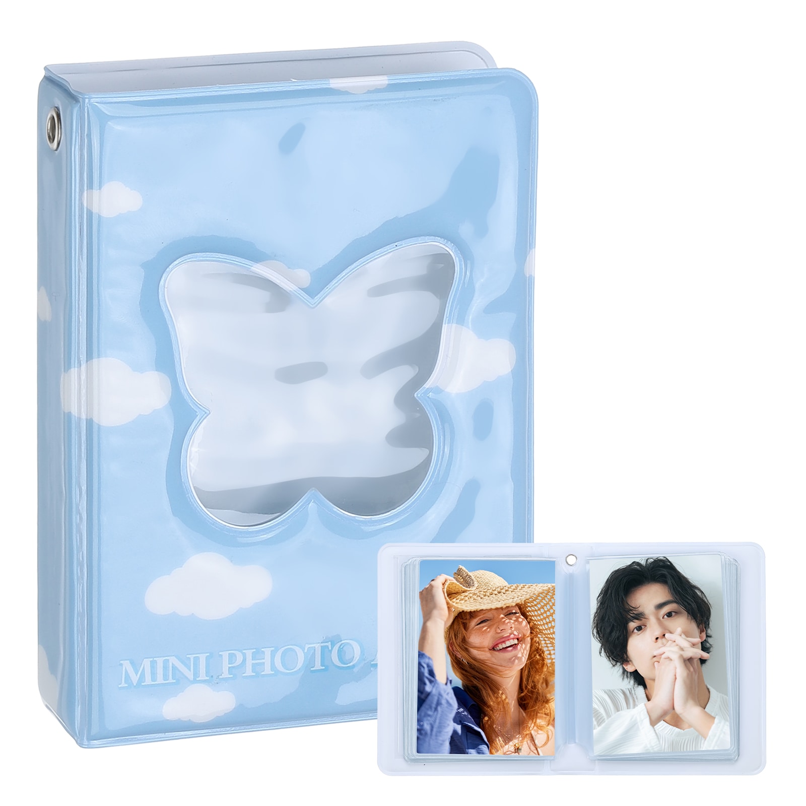 PATIKIL 3 Inch Mini Photocard Binder Butterfly Hollow Photocard Christmas Kpop Photocard Binder Album for Id Card Business Card Storage 40 Photos Blue