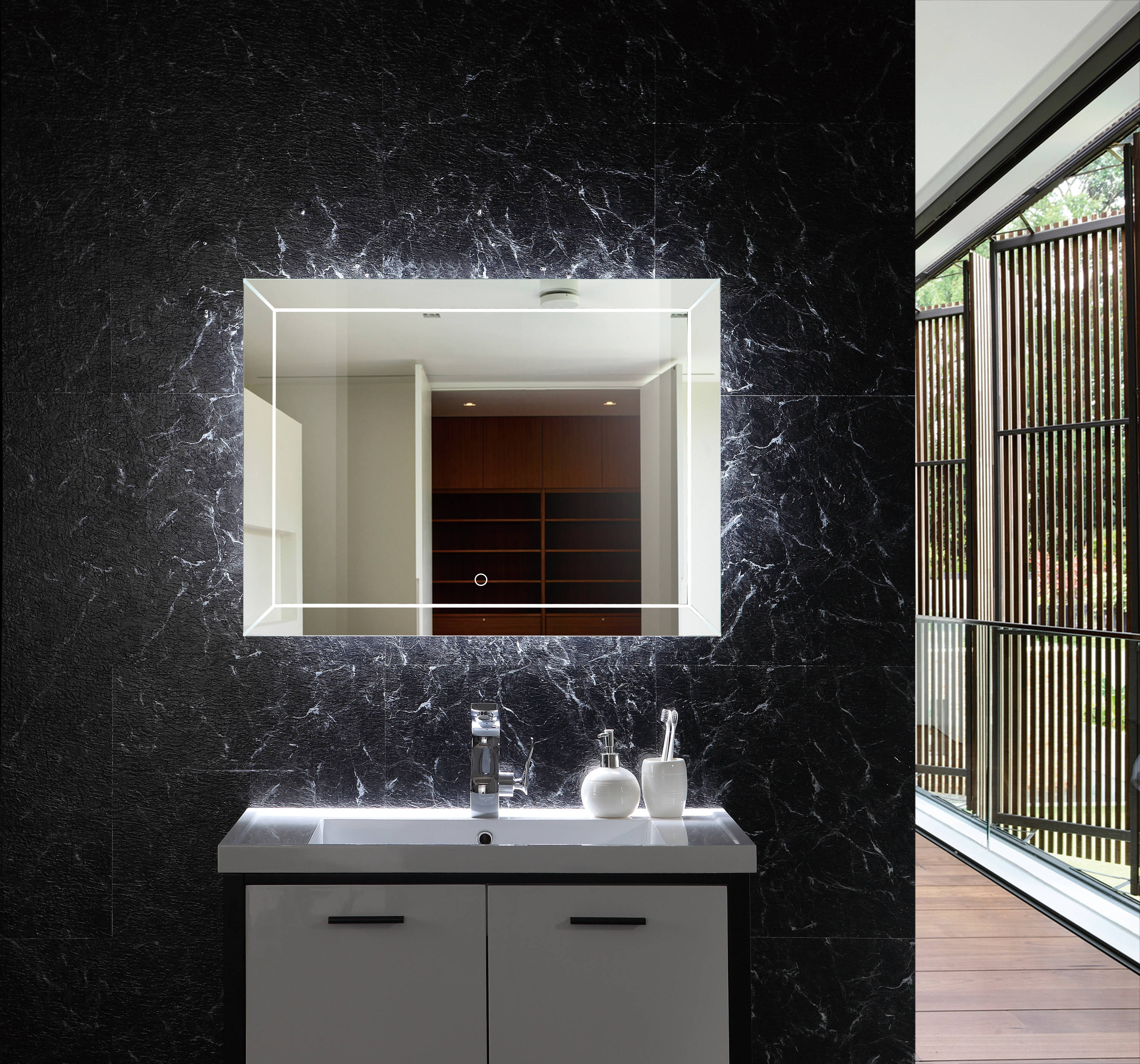 Clihome LTC-MA013630TDB 30-in x 36-in Dimmable Lighted White Fog Free Framed Frameless Tilting Bathroom Vanity Mirror