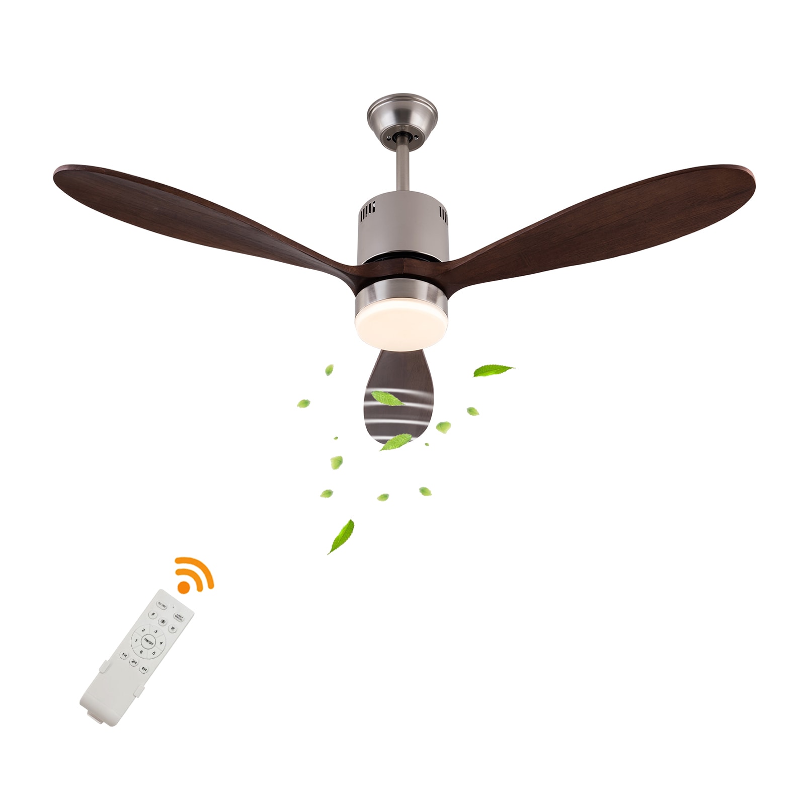 Oukaning JZUCODO5NSHCX 52 Color-Changing Walnut Reverse with Wood Blades Fandelier Ceiling Fan With Light and Remote ( 3 -Blade )