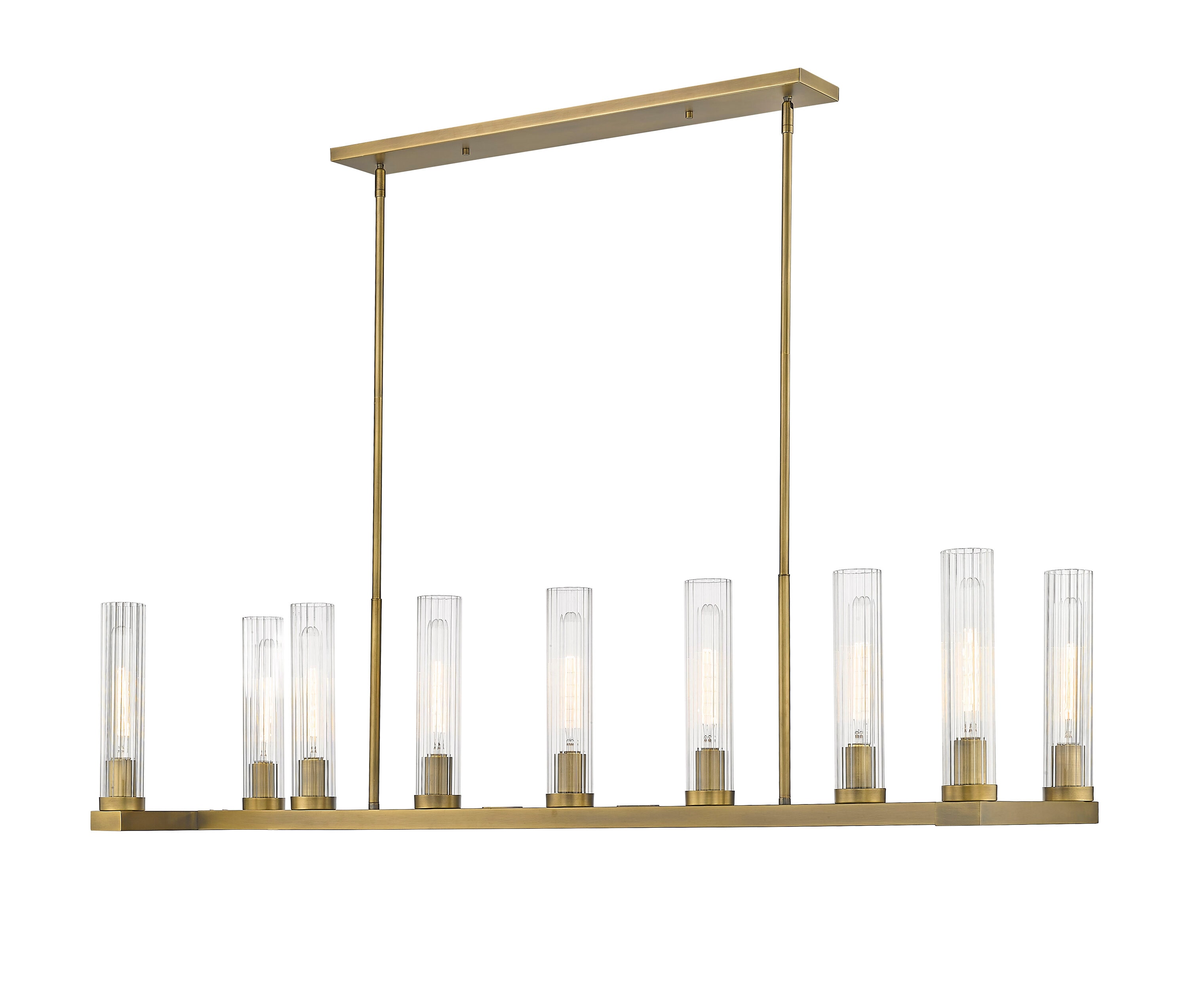 Rubbed Brass 9-Light Island Pendant with Fluted Glass Shades