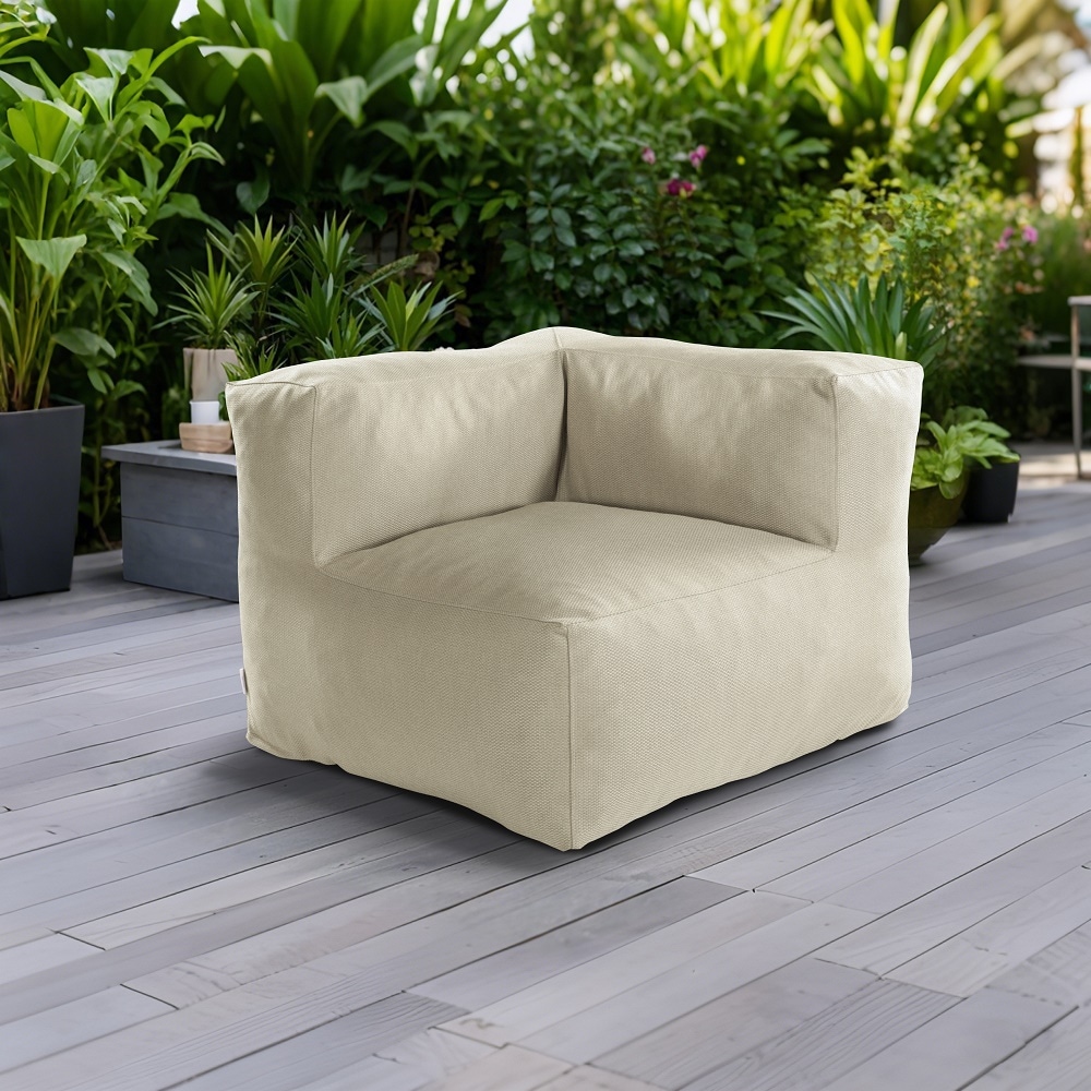 Evita Patio Couch Sofa Chair Pool Outdoor Bean Bag Chair Modern Corner Armrest Chair Foam Filled Light Beige Waterproof Olefin Fabric