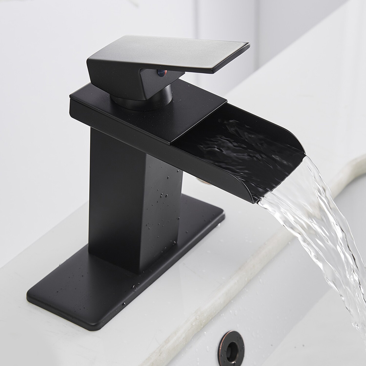 Matte Black Single Handle Waterfall Bathroom Faucet