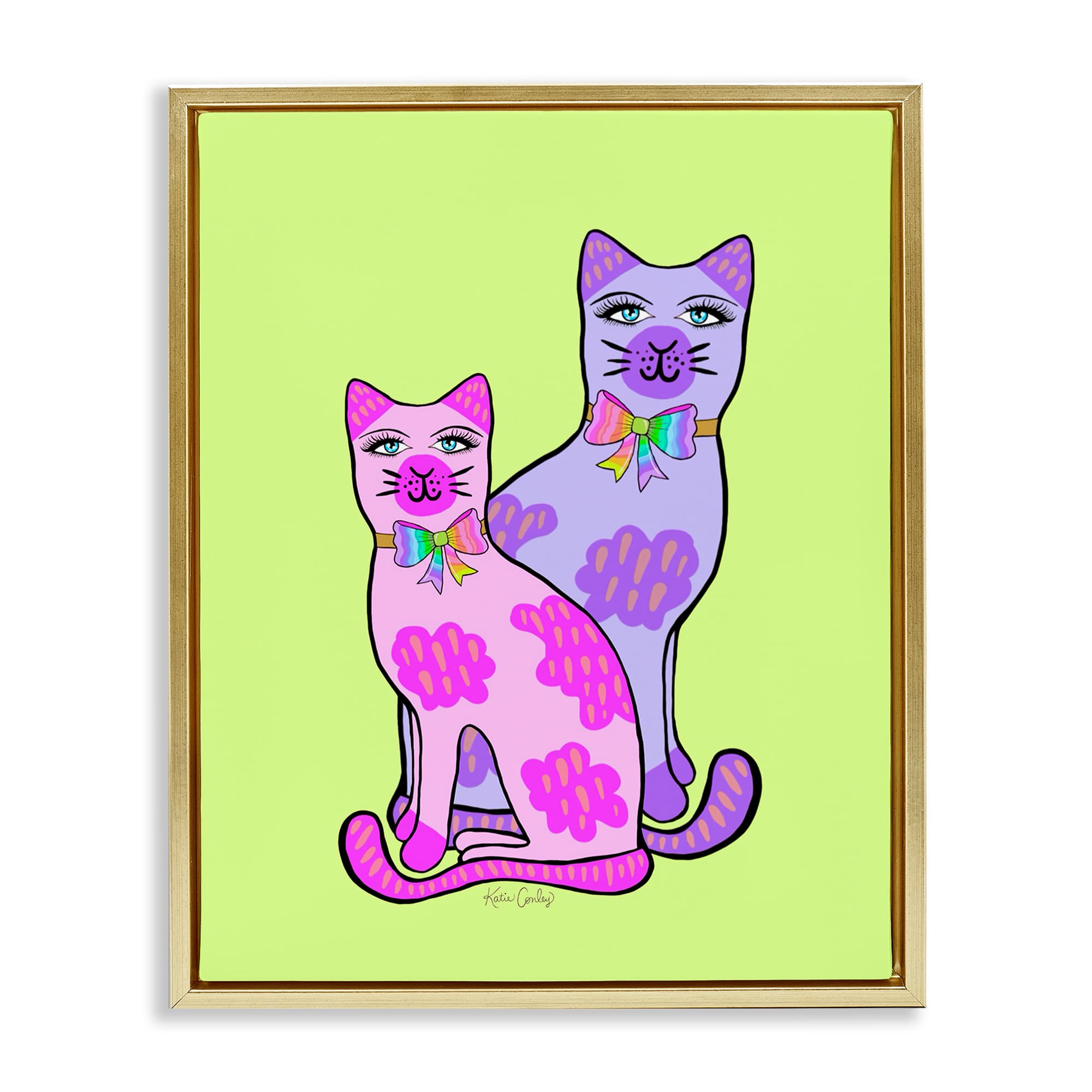 Stupell Industries BS-758-FFG-24X30 Funky Bright Cats Gold Framed Floater Canvas Wall Art By Katie Conley 25 x 31