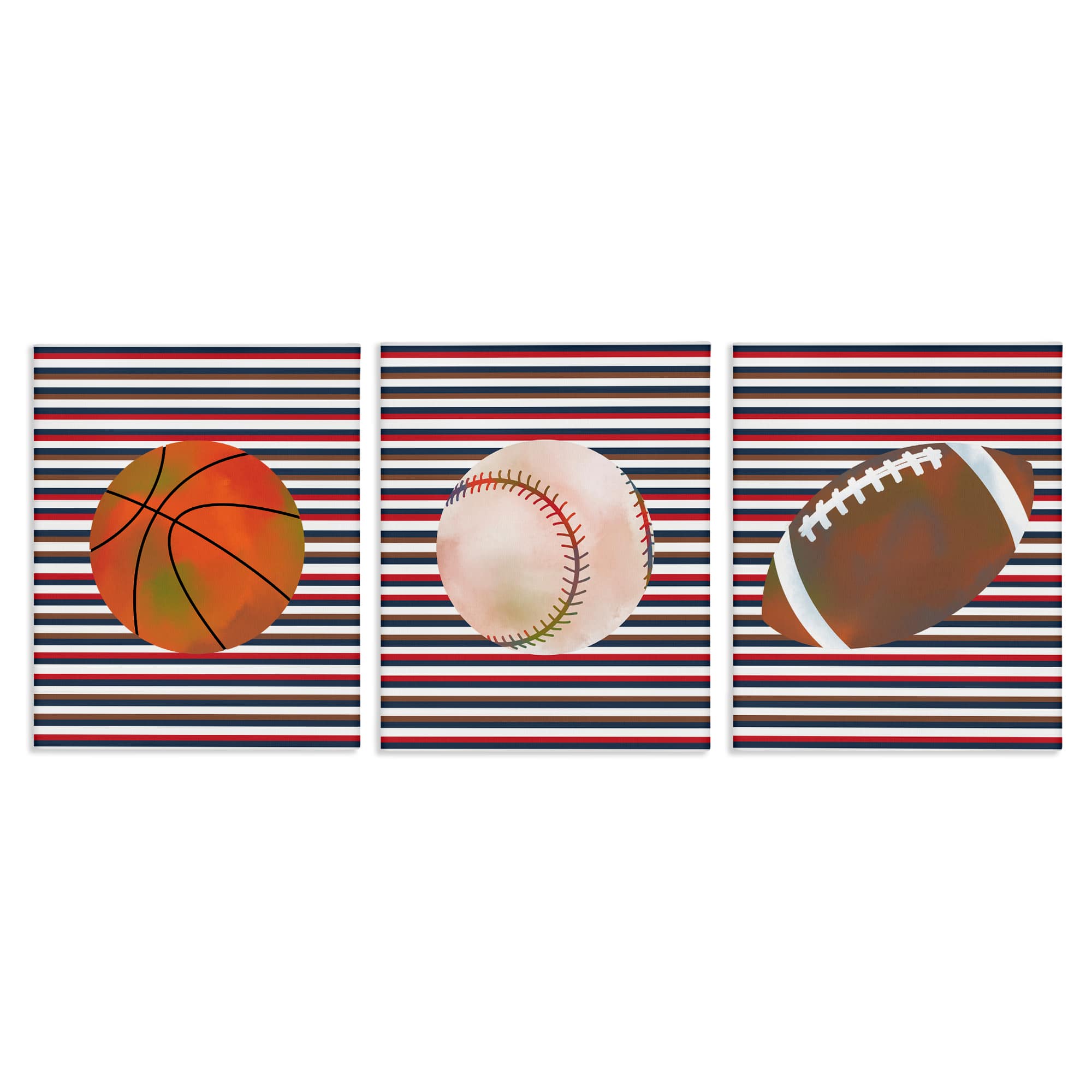 Stupell Sports Balls 3-Piece Rectangle Wall Plaque Set - Kids Room Decor, Made In USA