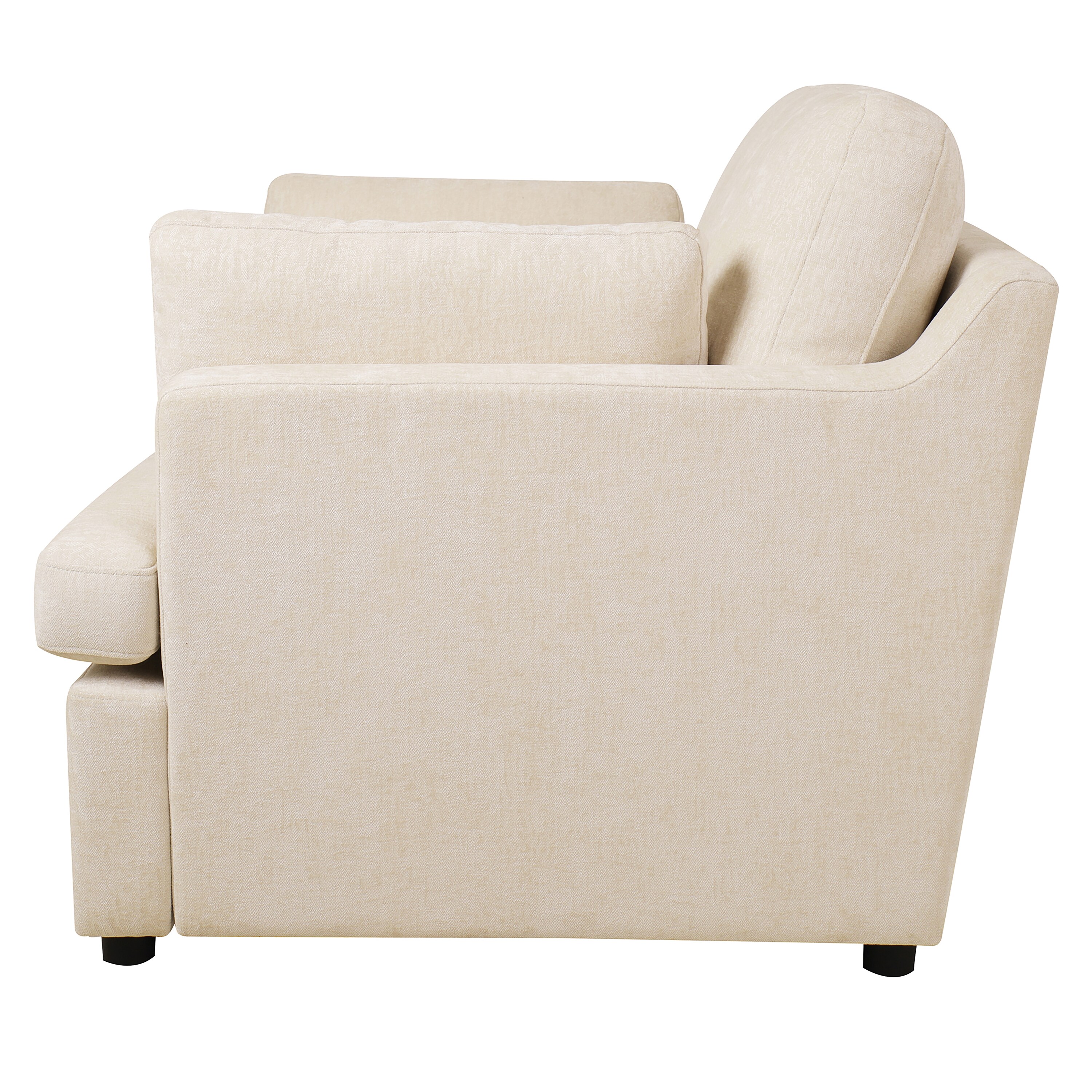Beige Barrel Accent Chair with Wood Frame and Cushions