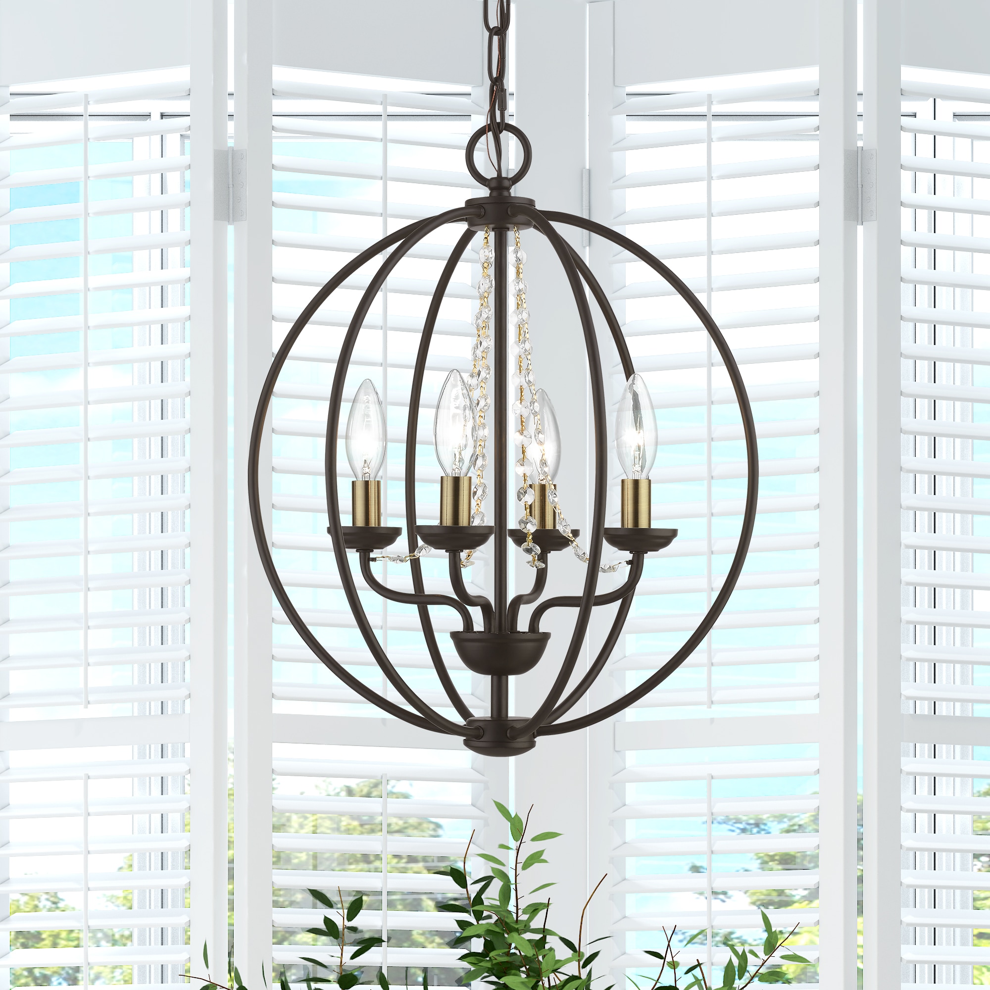 Arabella Bronze Antique Brass 4-Light Orb Chandelier with Clear Crystals