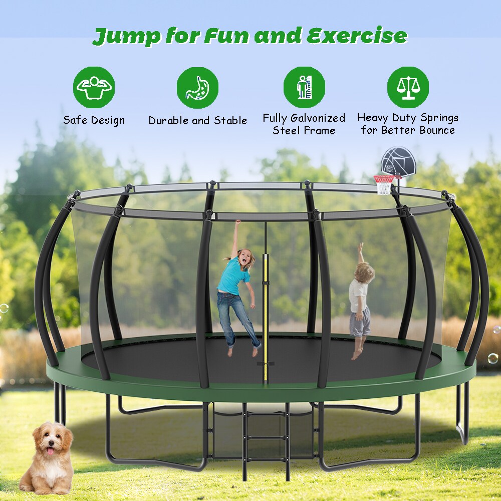 Fun Orange 12FT Round Black Backyard Trampoline with Safety Enclosure,  Waterproof Spring Cover Padding, and Enhanced Durability in the Trampolines  department at