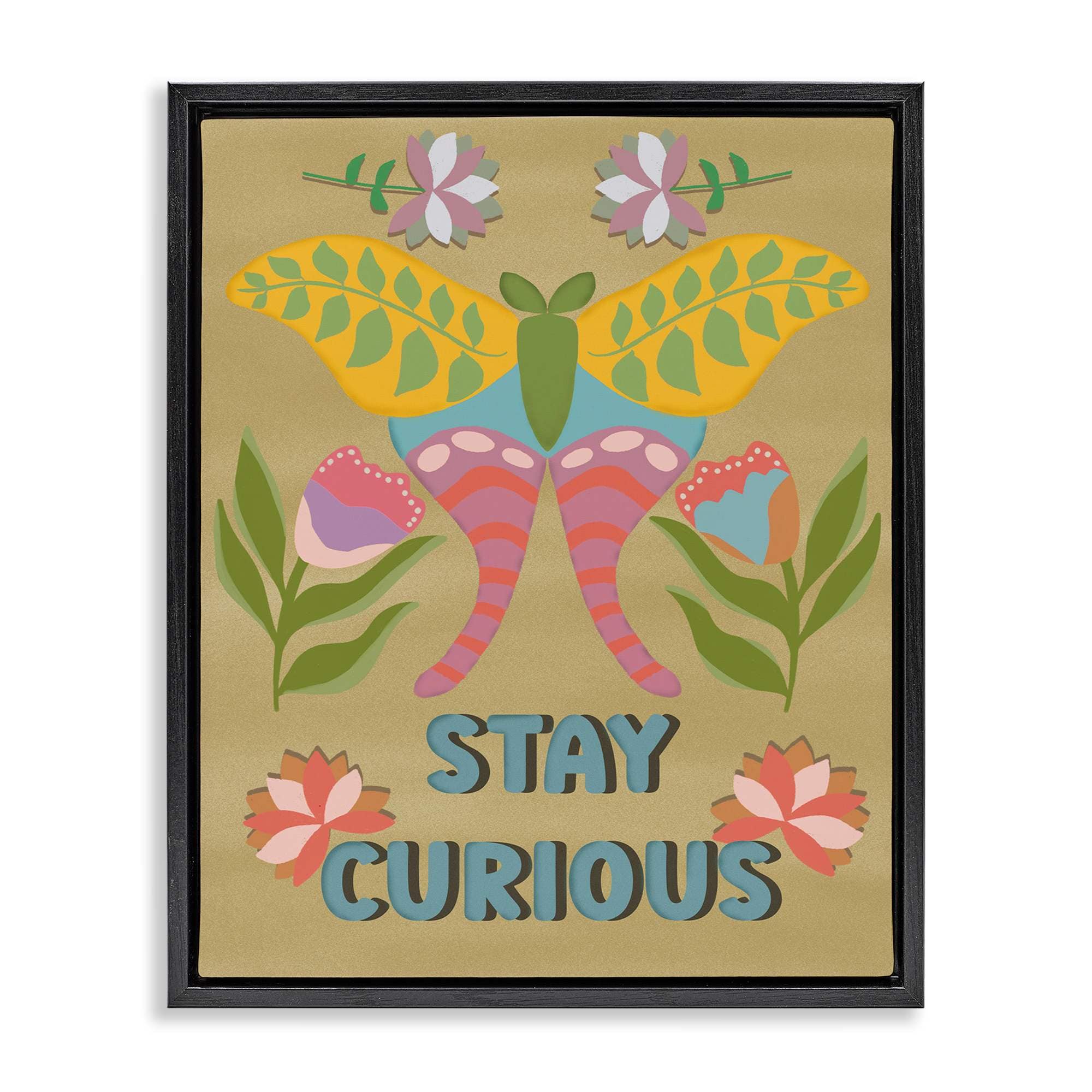Stupell Industries BS-418-FFB-16X20 Stay Curious Butterfly Black Framed Floater Canvas Wall Art By Julia Fox 17 x 21