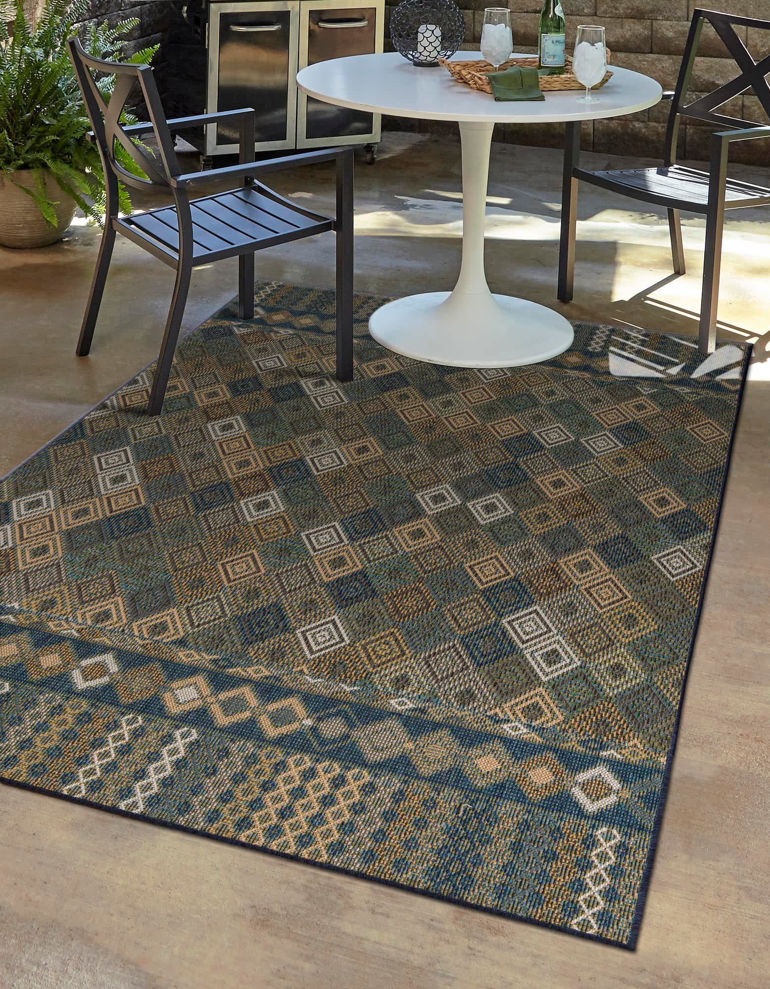 Unique Loom 3176871 Socarro Baja Outdoor 5 x 8 (ft) Loomed Polypropylene Navy Rectangular Indoor/Outdoor Trellis Coastal Area rug