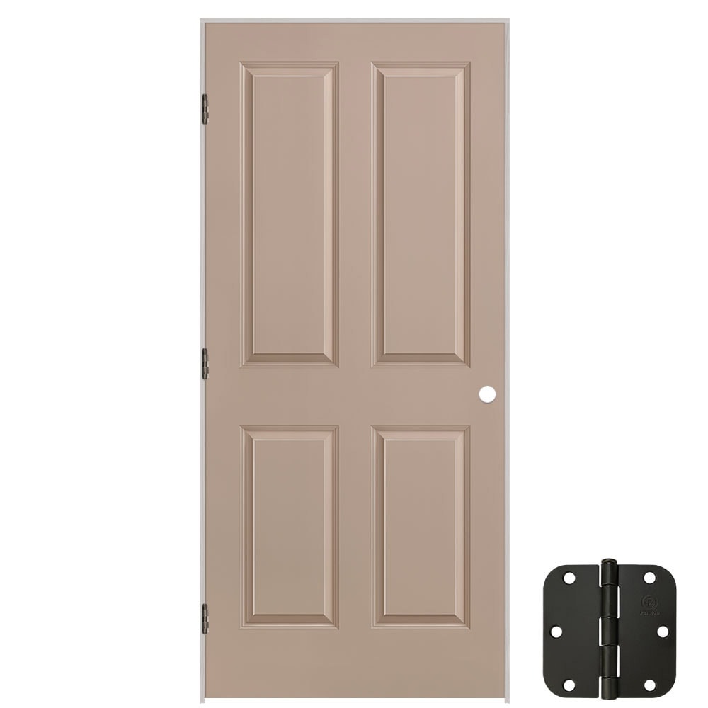 Masonite 627170 36-in x 80-in Sandpiper Solid core 4 panel square Right hand Smooth Prefinished Molded composite Flat Jamb Single Prehung Interior Door