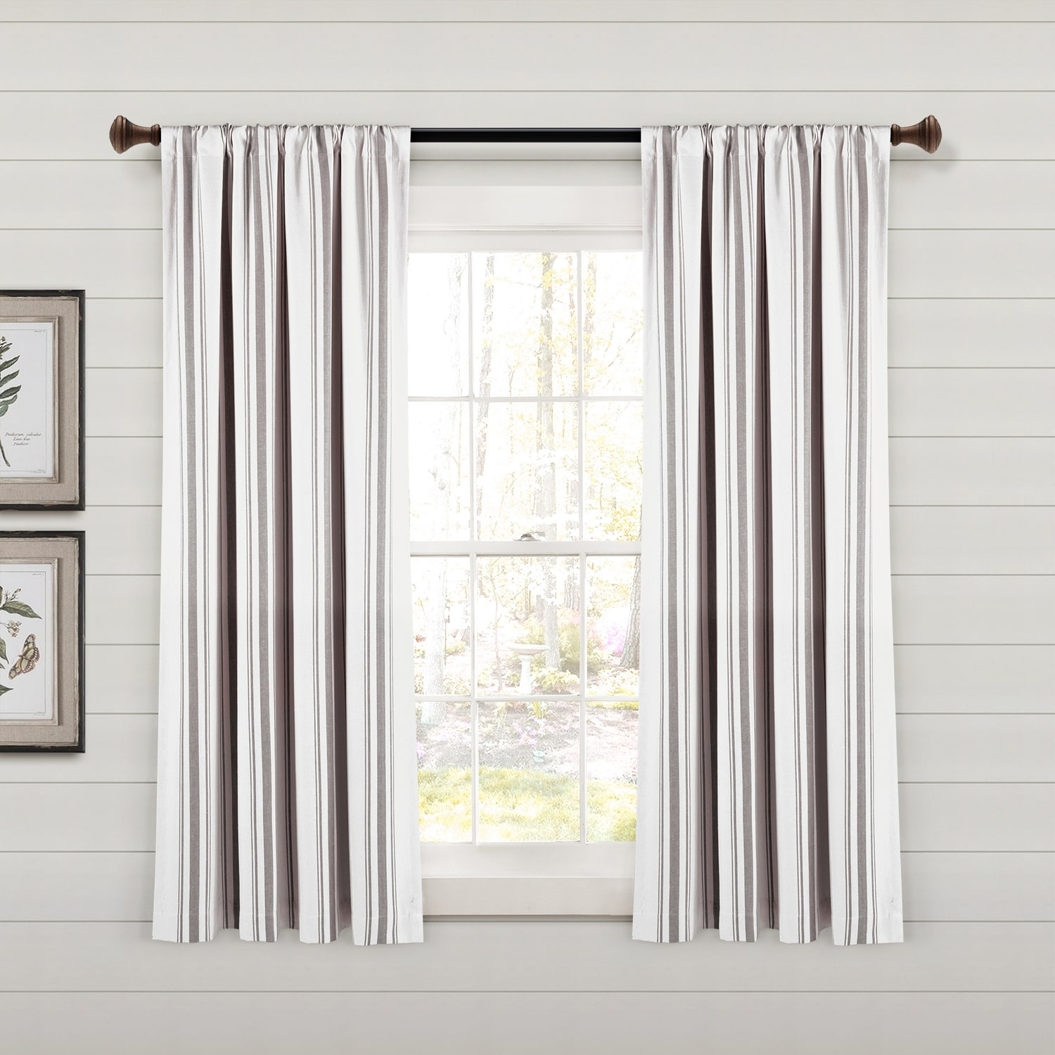 Lush Decor 21T012455 63-Inches Gray Striped Room darkening Rod pocket Curtain panel pair