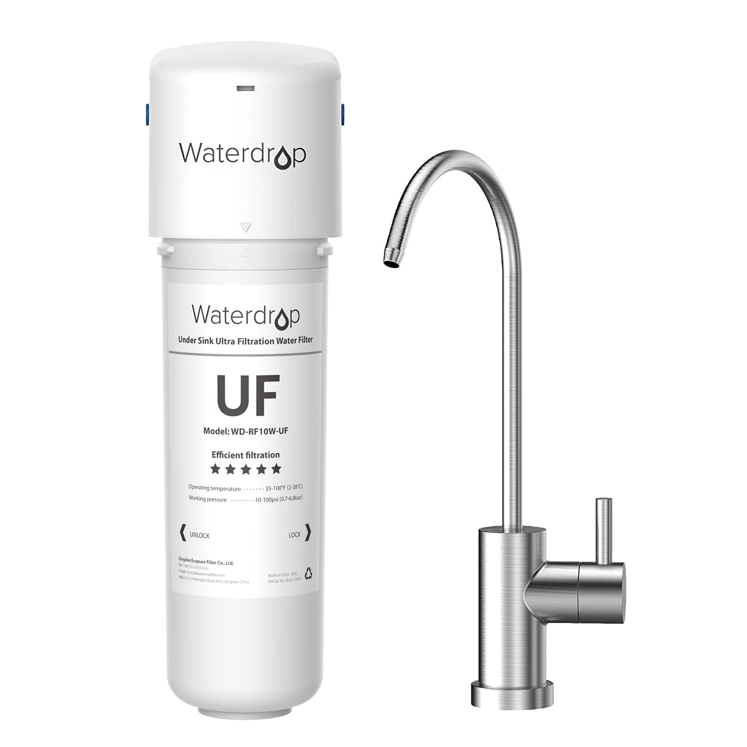Waterdrop RF10W-UF 0.01 Micron Water Filter, Reduces Lead, Chlorine, Bad  Taste & Odor, 8K Gallons High Capacity, Replacement for Waterdrop Under  Sink