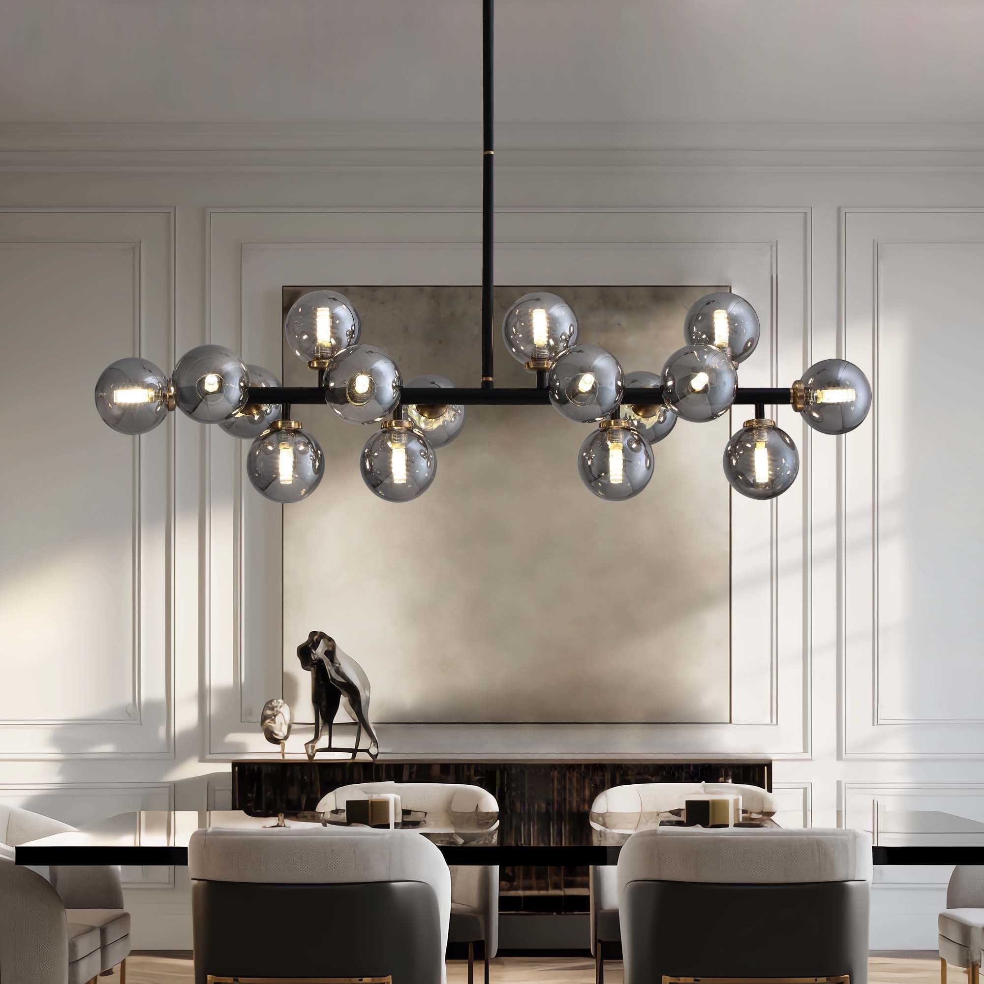 Antoine Modern Linear Dining Room Chandelier 16-Light rated Black in Smoke Glass Dry the and Gray Chandeliers department Modern/Contemporary at Globe