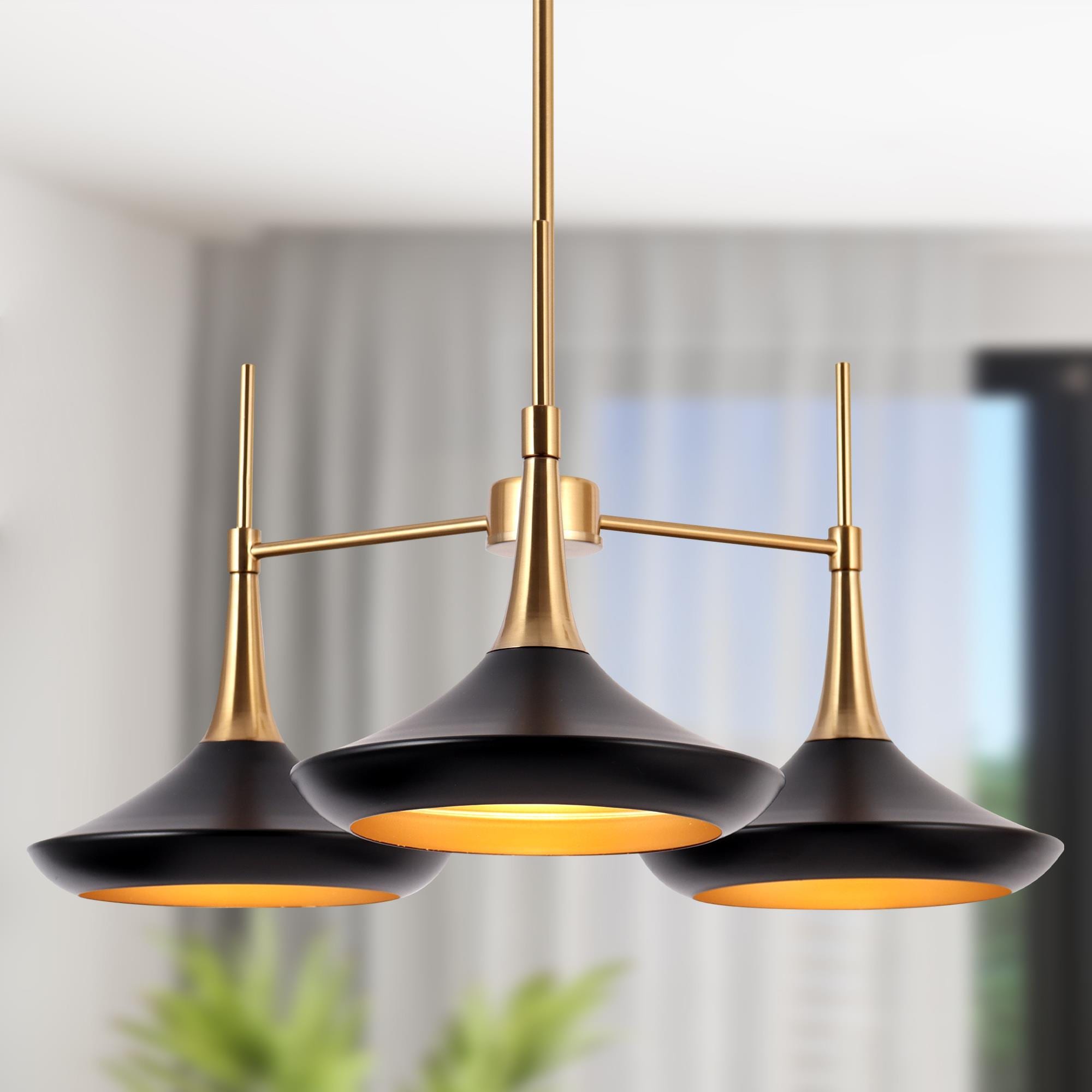 LNC LMUEFVB85C328C Phapricornus 25'' 3 -Light Matte Black Modern/contemporary For Use in Bedrooms, Dining Rooms, Foyers, Kitchens, Living Rooms Chandelier