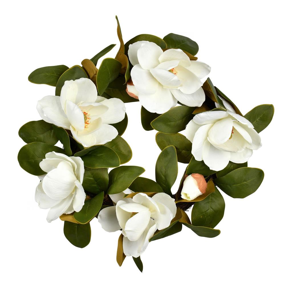 Vickerman 22-in White Indoor Hanging Artificial Magnolia Wreath in the  Artificial Plants & Flowers department at 