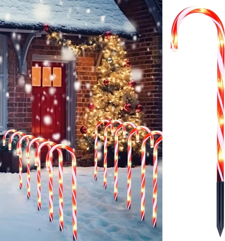 Joyfy 30327 12-Marker White Candy Cane Christmas Pathway Markers