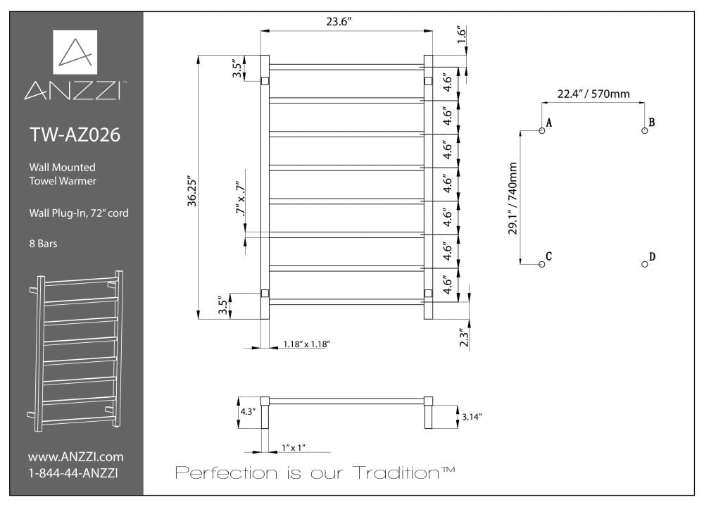 ANZZI Oil Rubbed Bronze Plug-in Wall Mount Towel Warmer 23.6-in X 4.3 ...