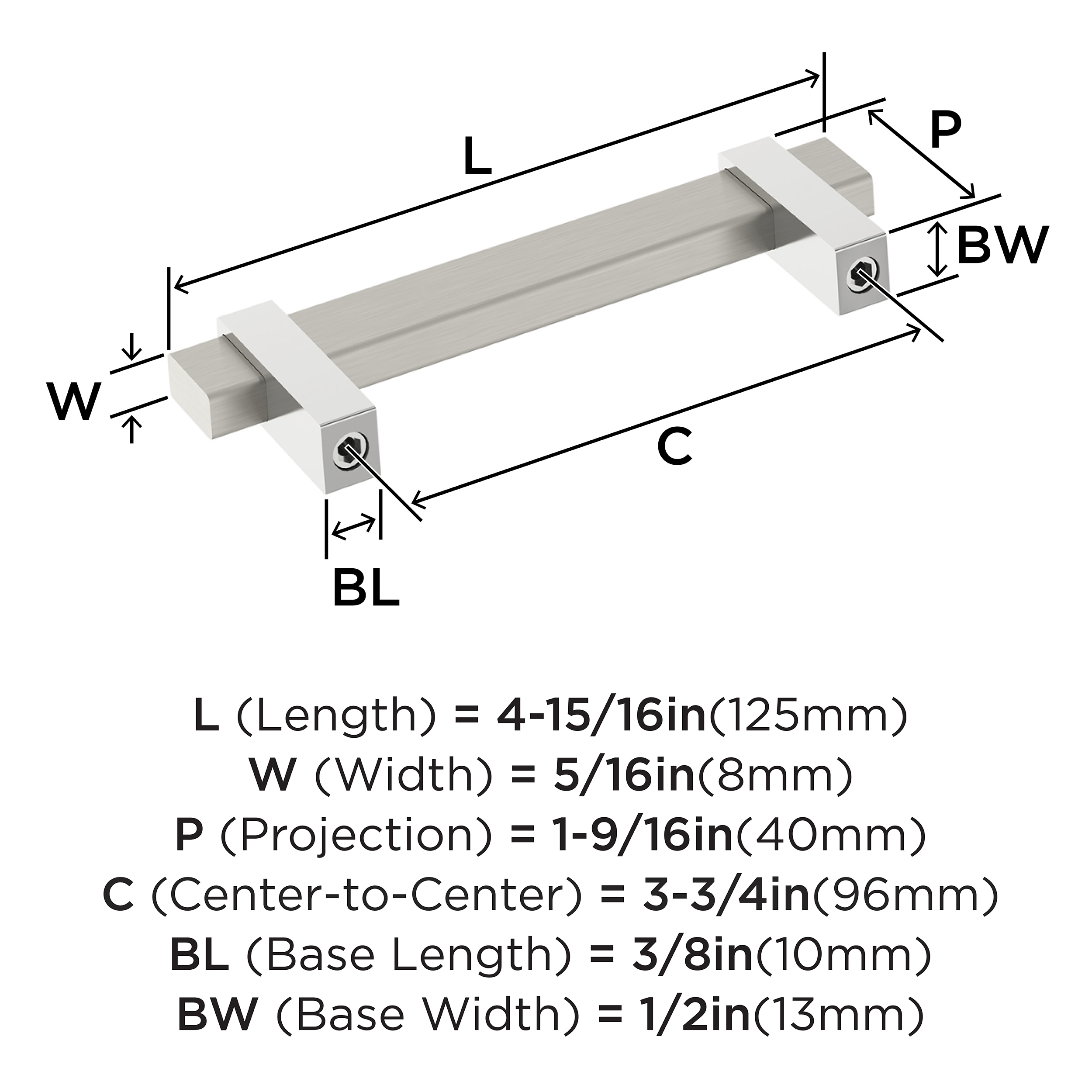 Satin Nickel and Polished Chrome 3-3/4 inch Bar Pull
