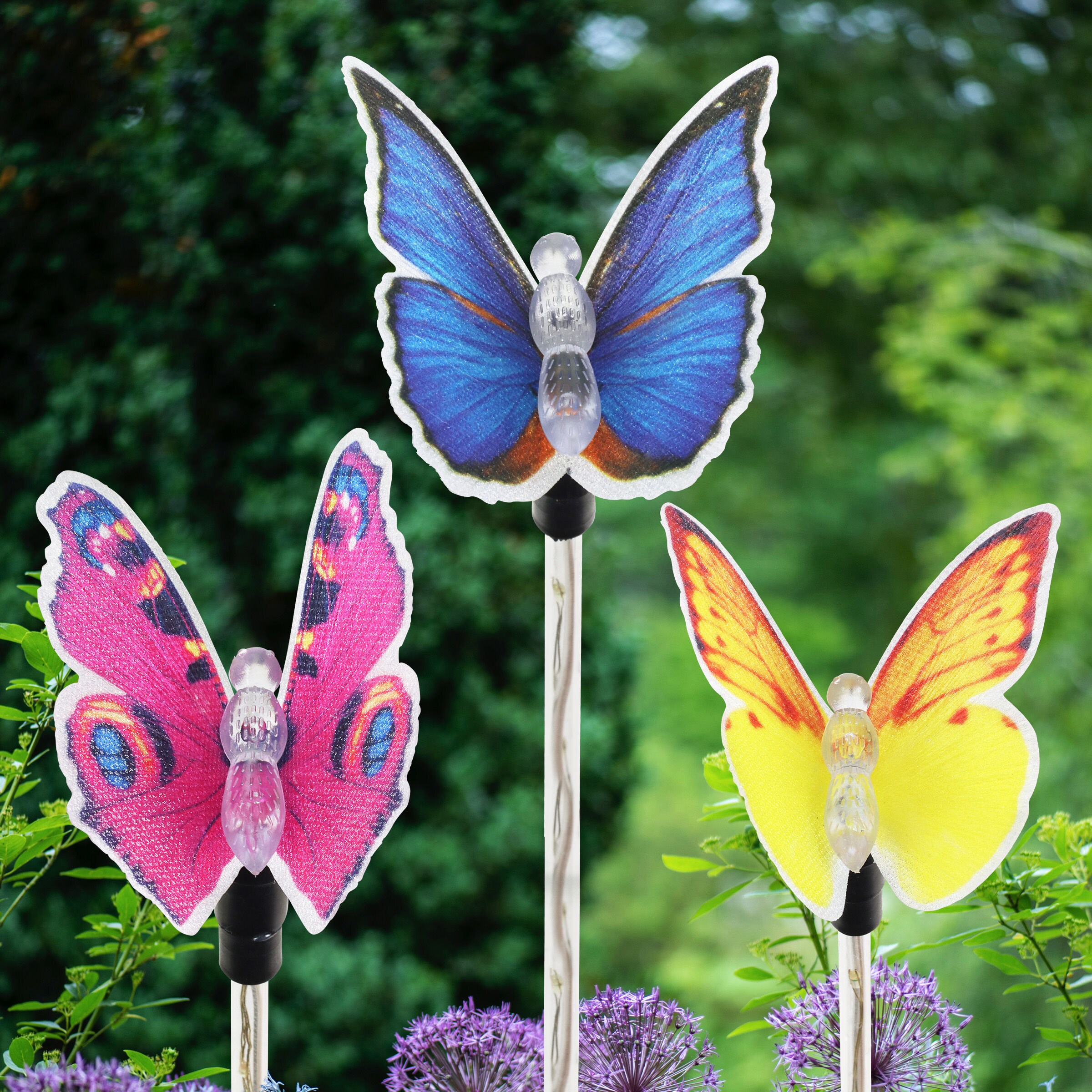 Solar Fiber Optic Butterfly Garden Stakes with Color-Changing LEDs