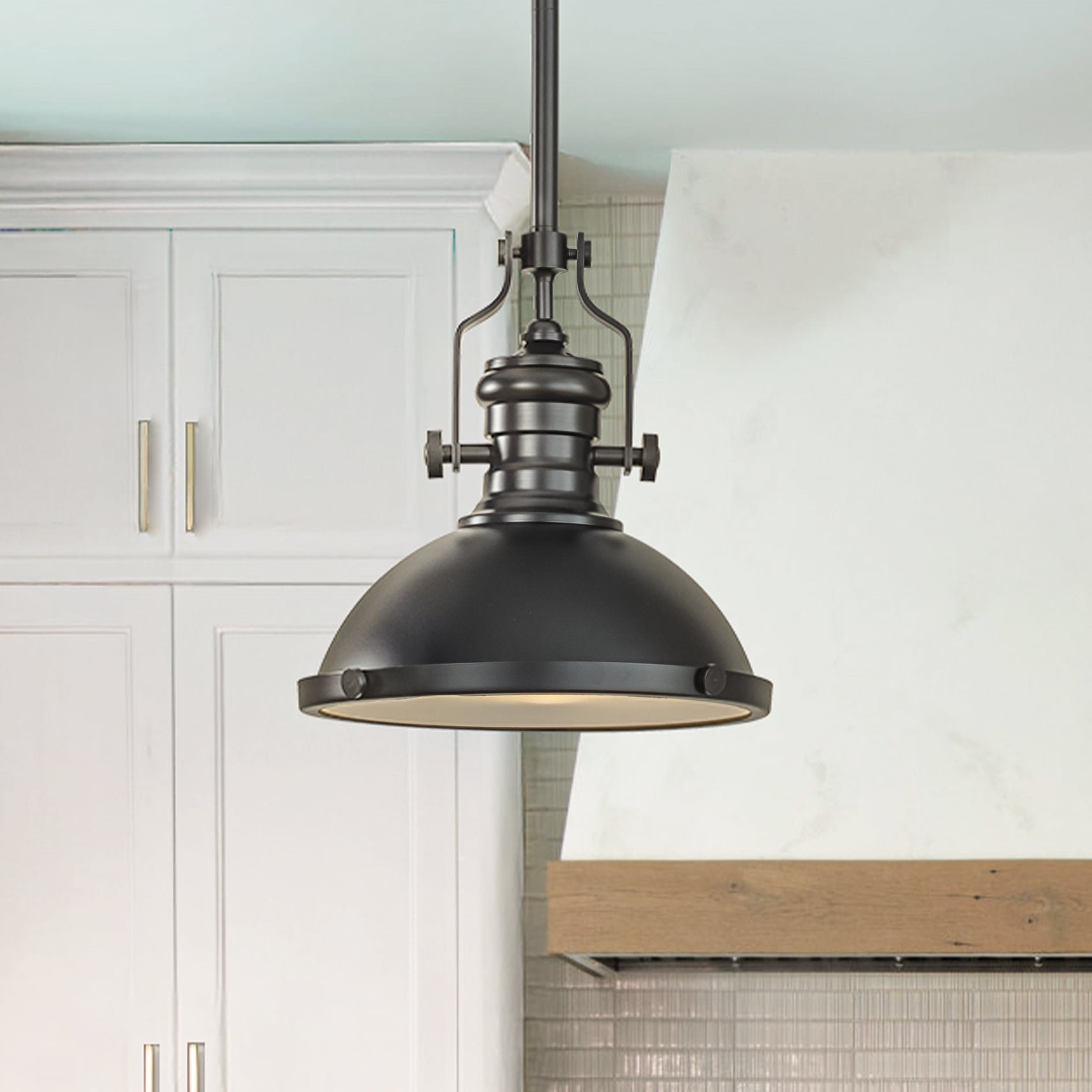 AloaDecor Lighting L7171D32AGL01A 1 -Light Matte Black Industrial Frosted glass Dome Small Hanging Pendant light