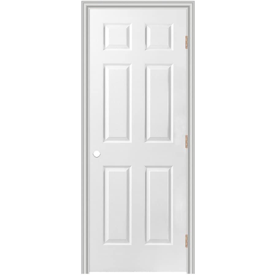 Masonite 9173 36-in x 80-in (primed) Hollow core 6-panel No glass Left hand Textured Primed Molded composite Split Jamb Single Prehung Interior Door 376 Casing