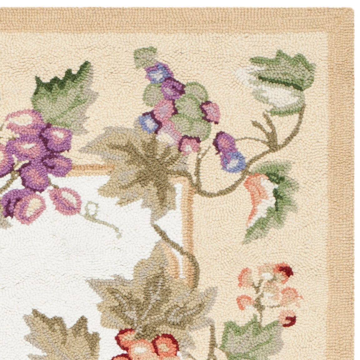Ivory Floral Hand-Hooked Wool Area Rug, 3'9" x 5'9"