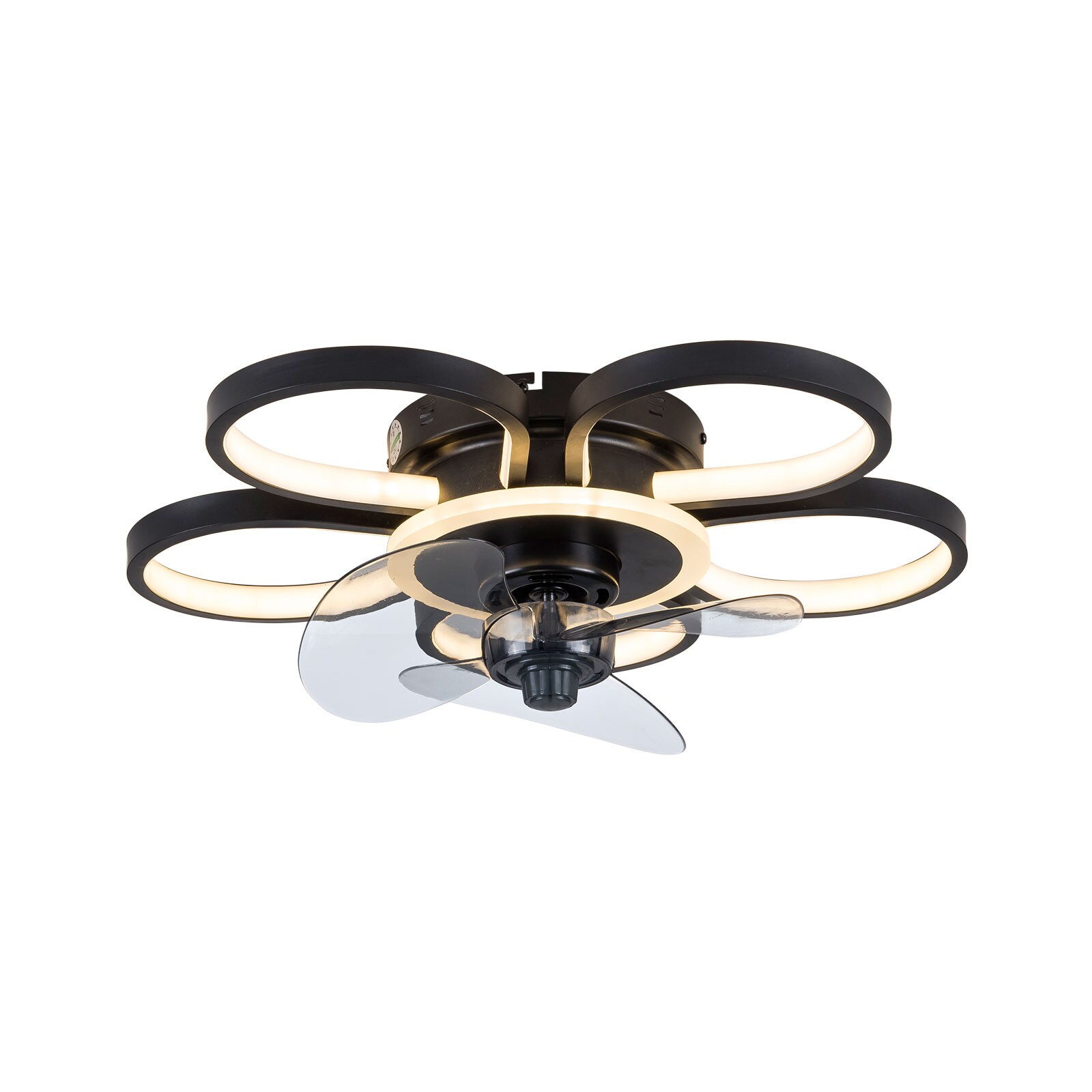 Oukaning HG-HCXLST-6388-US 5-Ring Shape LED 20-in Color-Changing Integrated LED Flush Mount Black 3 Colors Timing with ABS Blades Fandelier Ceiling Fan With Light - Remote Included ( 3 -Blade )