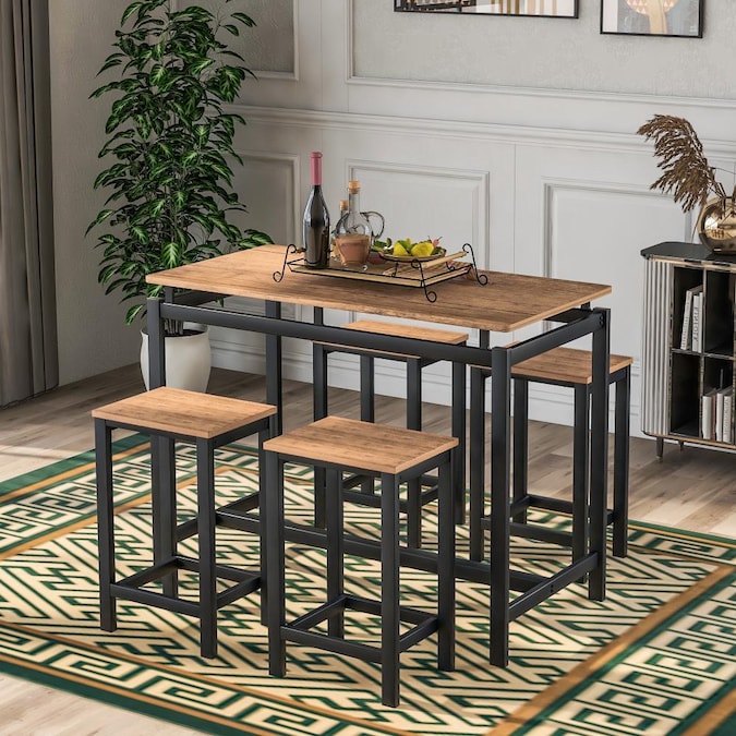 Casainc 5 Piece Kitchen Counter Height Table Set Dining Table With 4 Chairs Brown In The Dining Room Sets Department At Lowes Com