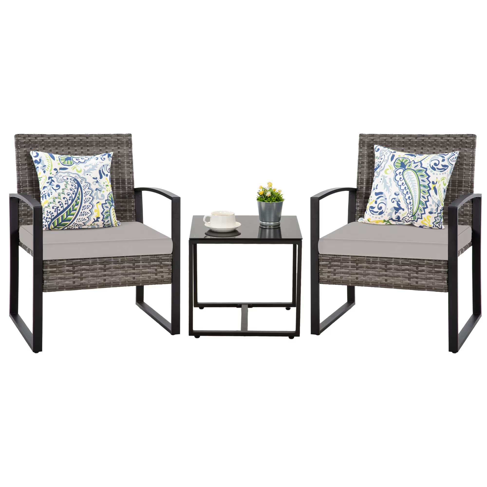 Fun Orange FUNHWCP25 3 -Piece Rattan Patio Conversation Set with Gray Cushions