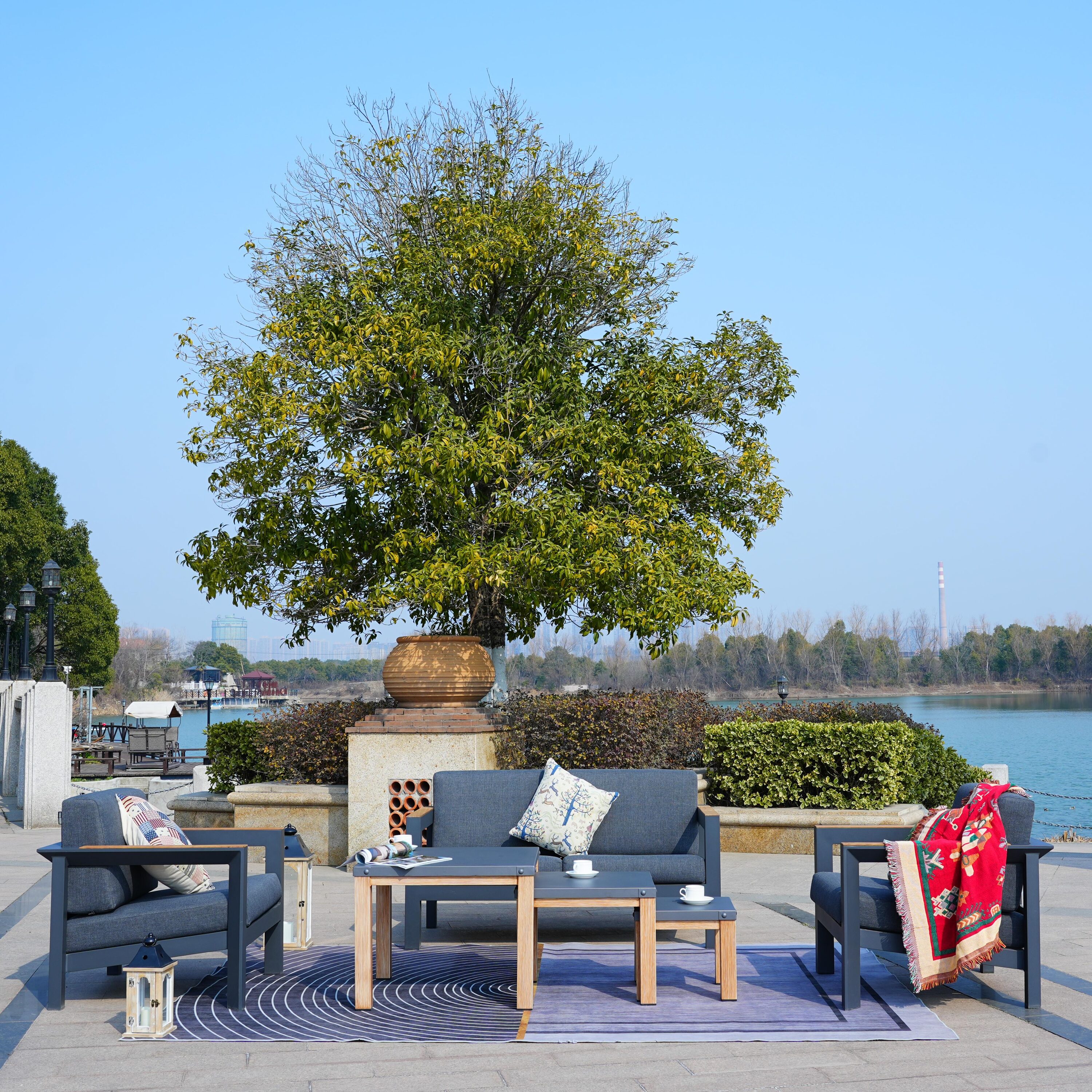 Direct Wicker DWS-2326LS&2341 6 -Piece 3 Patio Sofa Conversation Set with Gray Cushions