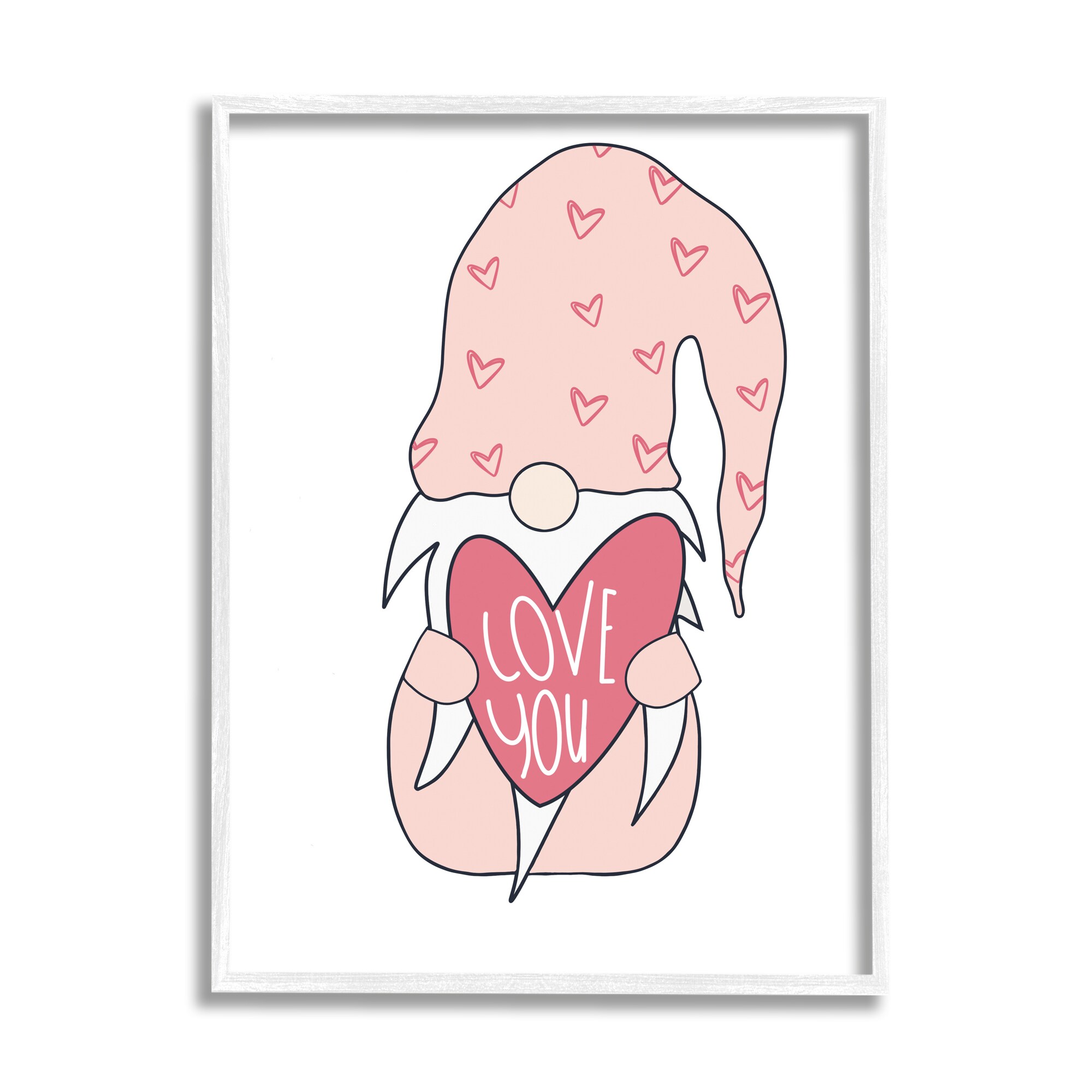 Cute Pink Gnome Love You Sentiment Big Heart - Painting Stupell Industries Format: White Framed, Size: 14 H x 11 W x 1.5 W