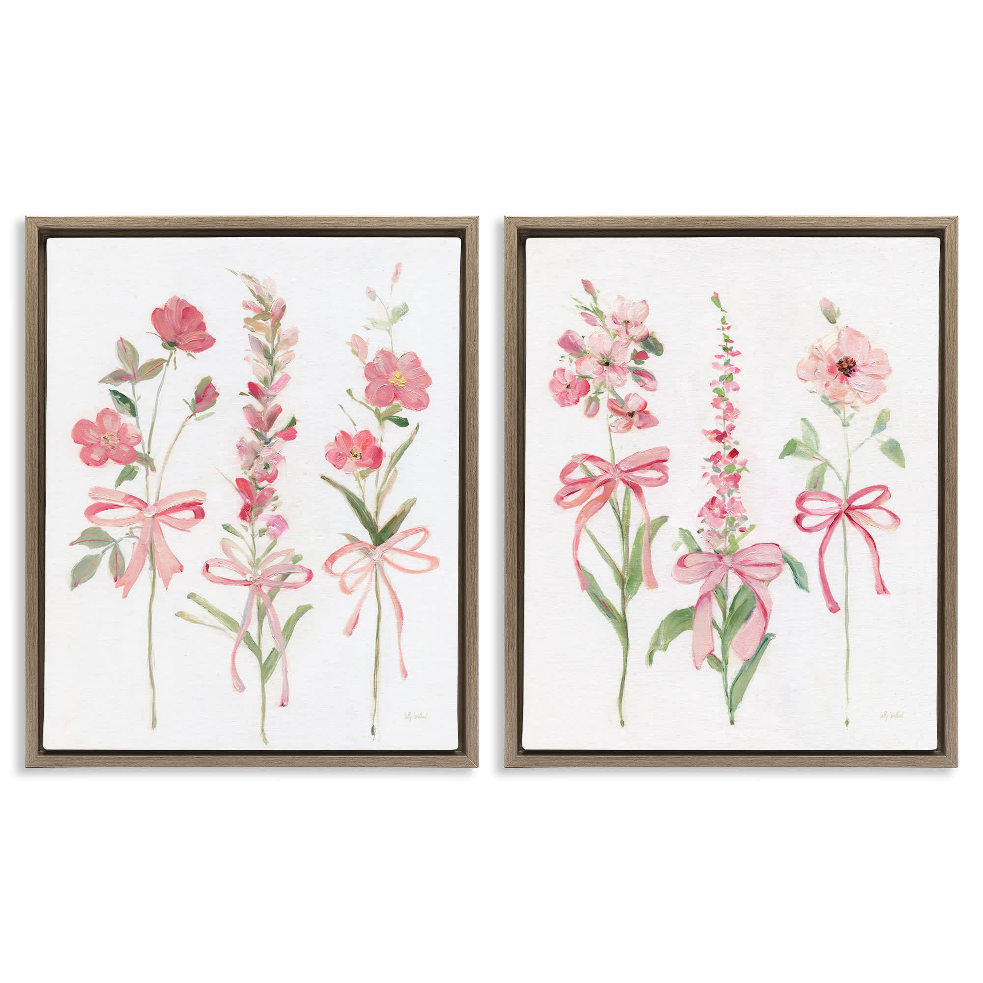 Stupell Industries B2-752-FFE-2PC-24X30 Soft Fresh Pastel Sprigs 2 Piece Brown Framed Floater Canvas Set By Sally Swatland 31 x 25