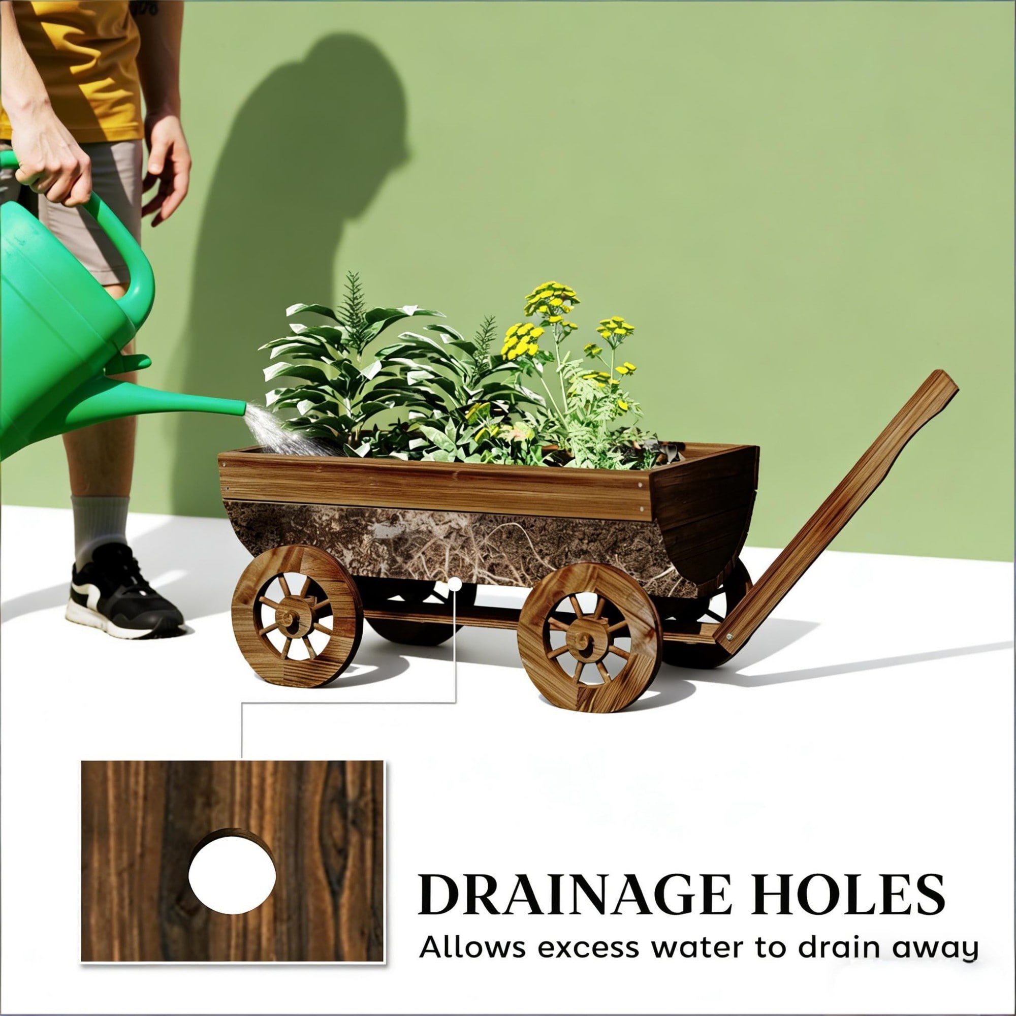 GlasFlength Wooden Wheelbarrow Planter Mobile Garden Cart