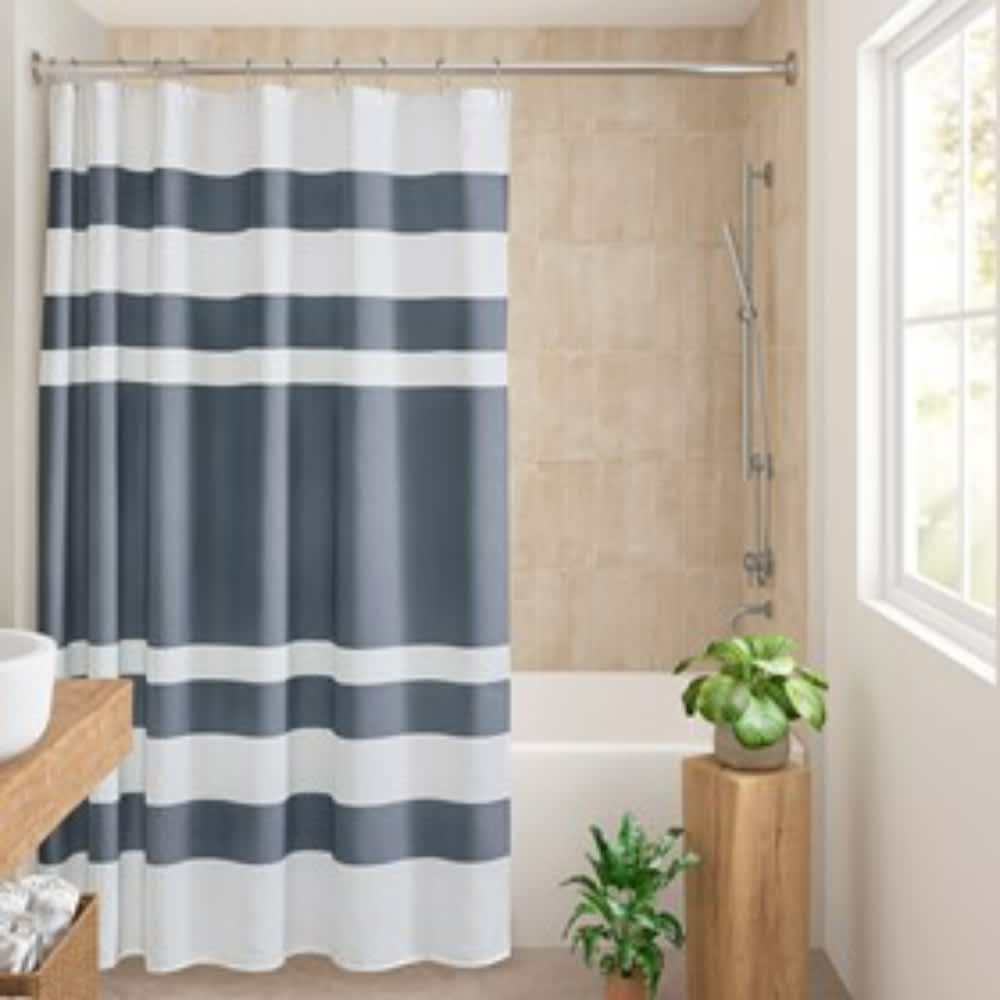 Etokfoks  36 x 72 Inch Dark Blue Shower Curtain Water Repellent 3M Scotchgard Treated Woven Textured Polyester OEKO TEX Certified Machine Washable