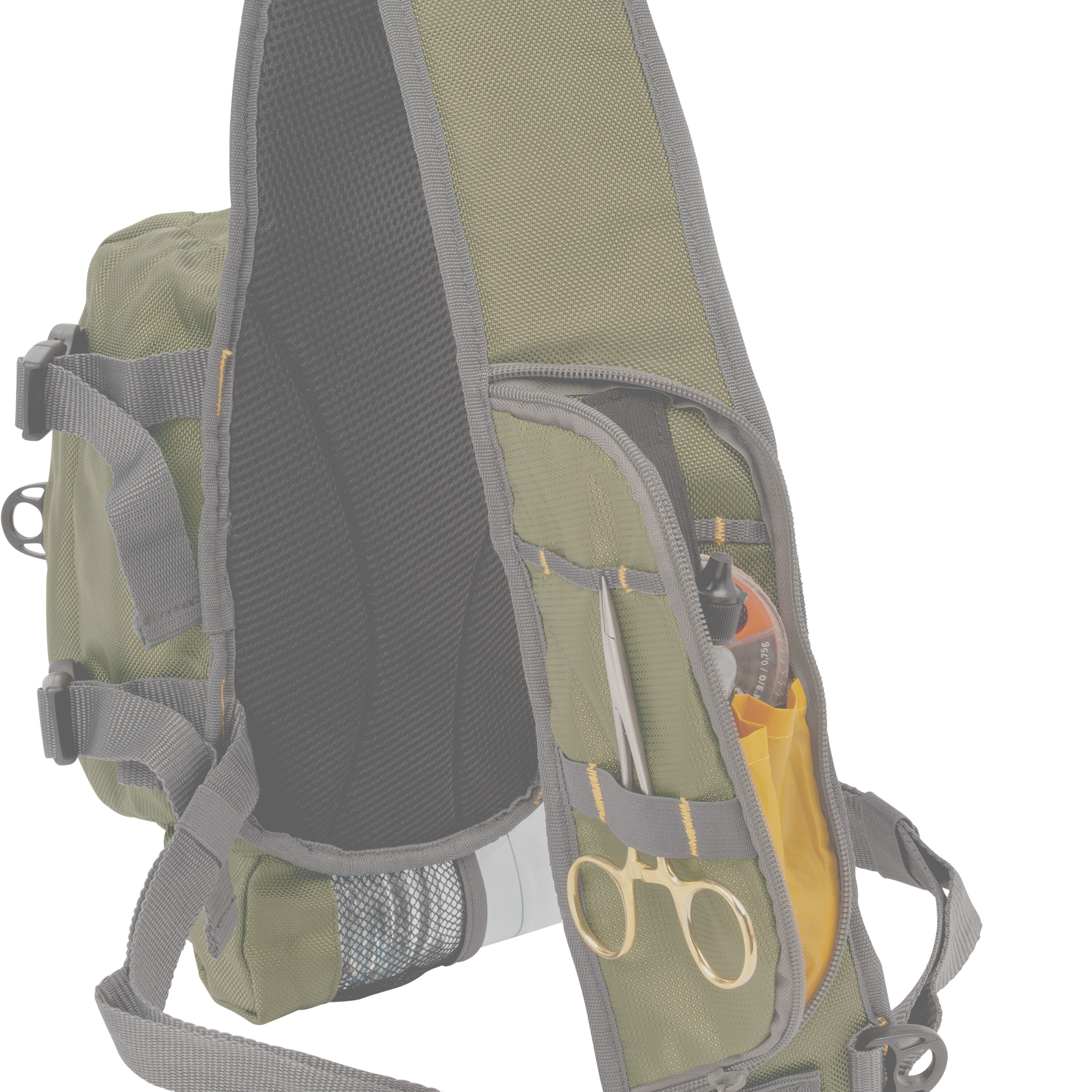 送無料 特別価格Allen Company Cedar Creek Fly Fishing Sling Pack - Fits up to 4  Tackle/Fly Boxes and Other Accessories - Gray and Lime/Olive並行輸入