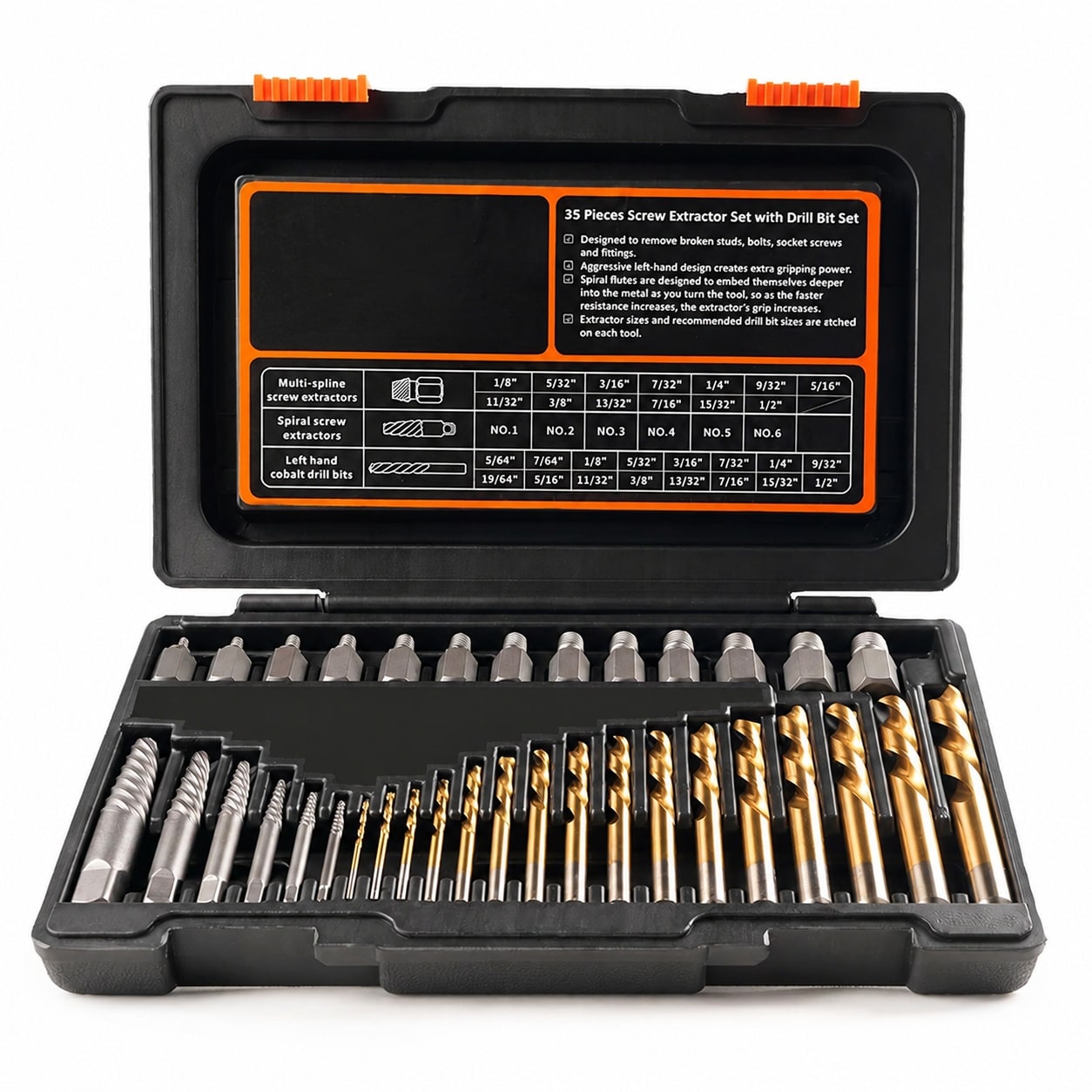 Linder Group Inc 35 Pcs Screw Extractor and Left Hand Drill Bits Set HSS Steel Reverse Drill Bit for Broken Nuts Stripped Bolts Remove Kit with Multi Spline #L3PL3JCJ