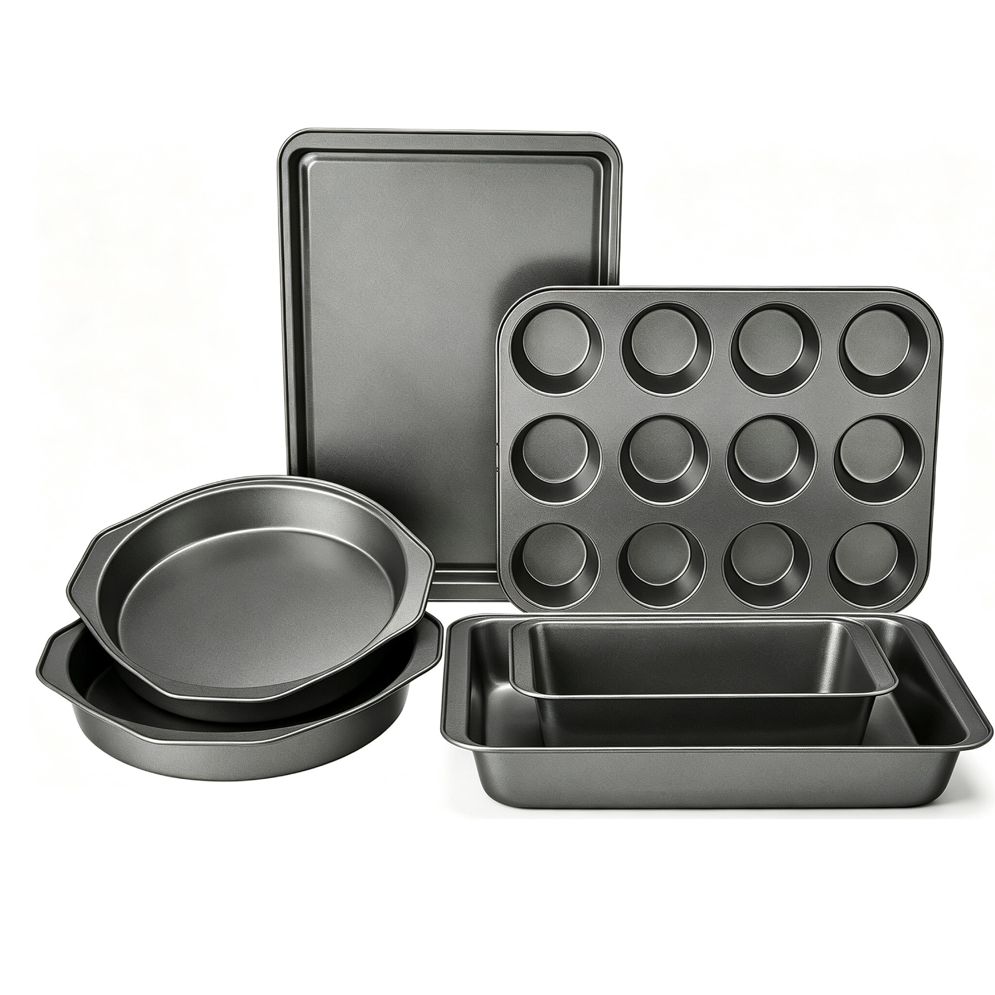 Garvee 6 Piece Nonstick Carbon Steel Bakeware Set with Round/Square Cake Pans Cake Muffin Loaf Cookie Sheet Pan Oven Safe Easy Release