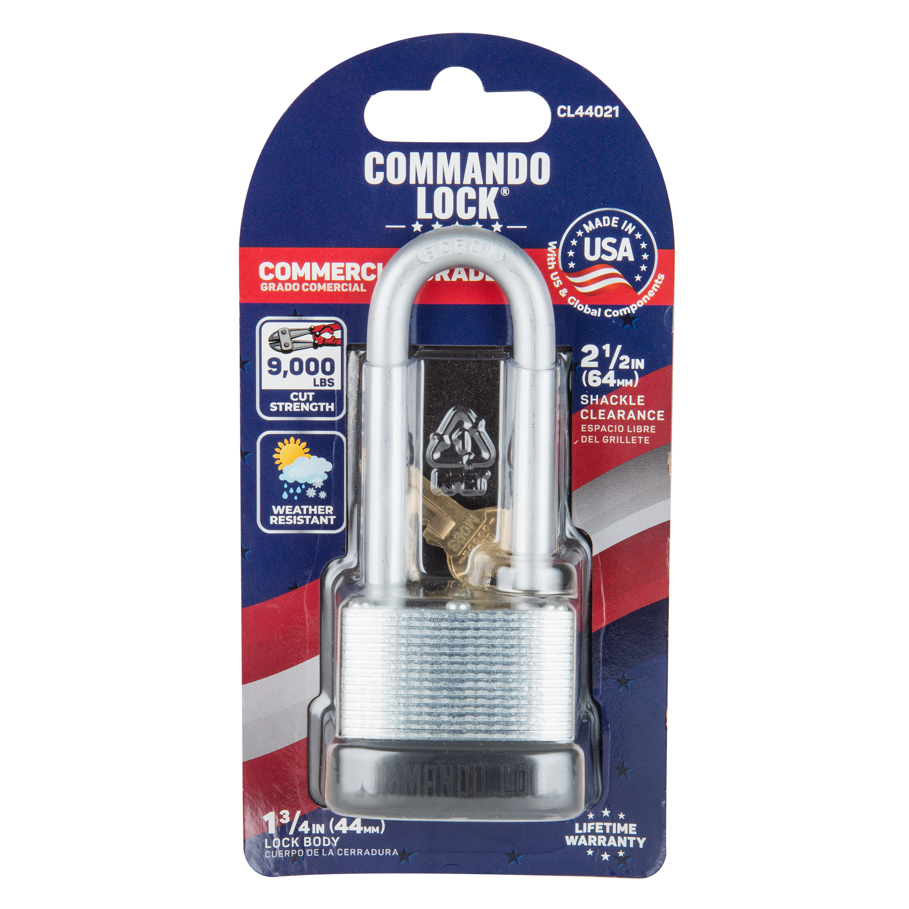 Commando Lock Made In U.S.A Keyed padlock , 1-3/4-in Wide x 2-1/2-in Shackle, Keyed different to