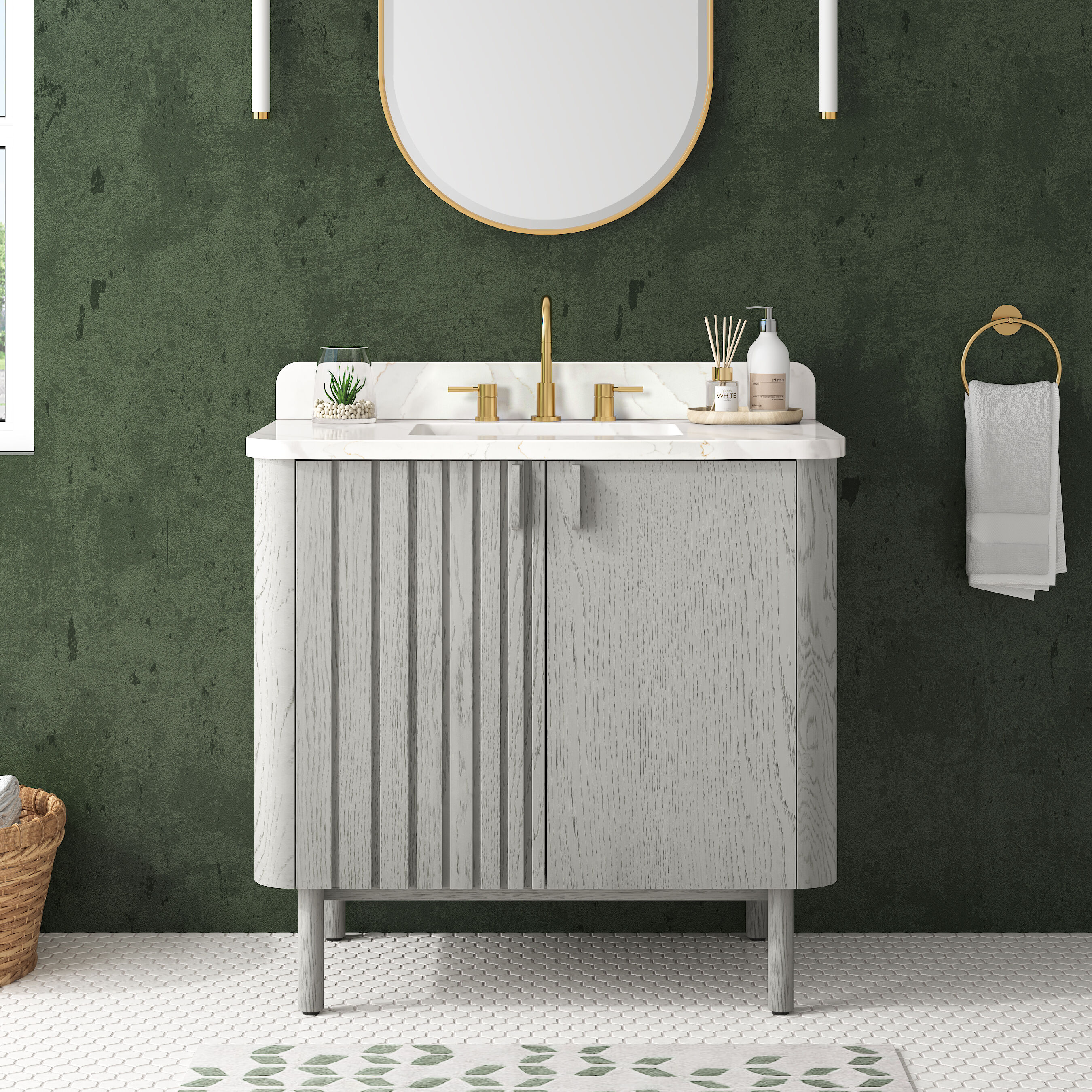 Avanity BLAKELY-VS37-GO Blakely 37-in Gray Oak Undermount Single sink Bathroom Vanity with Calacatta Quartz Quartz Top