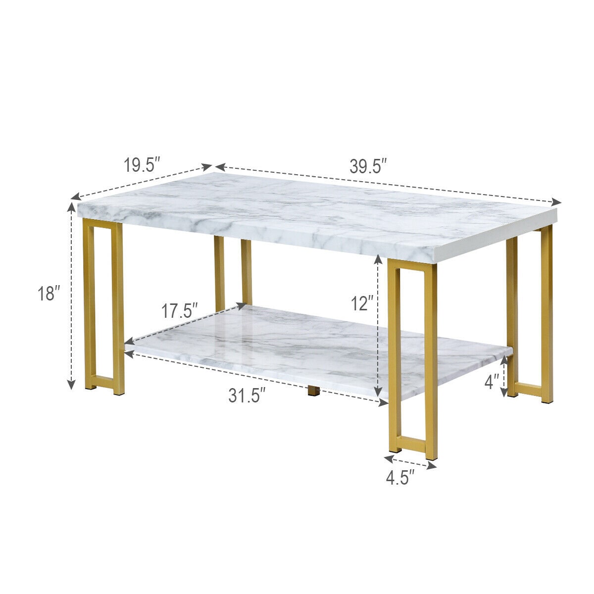 Elegant 46" Rectangular Wood and Faux Marble Coffee Table with Storage