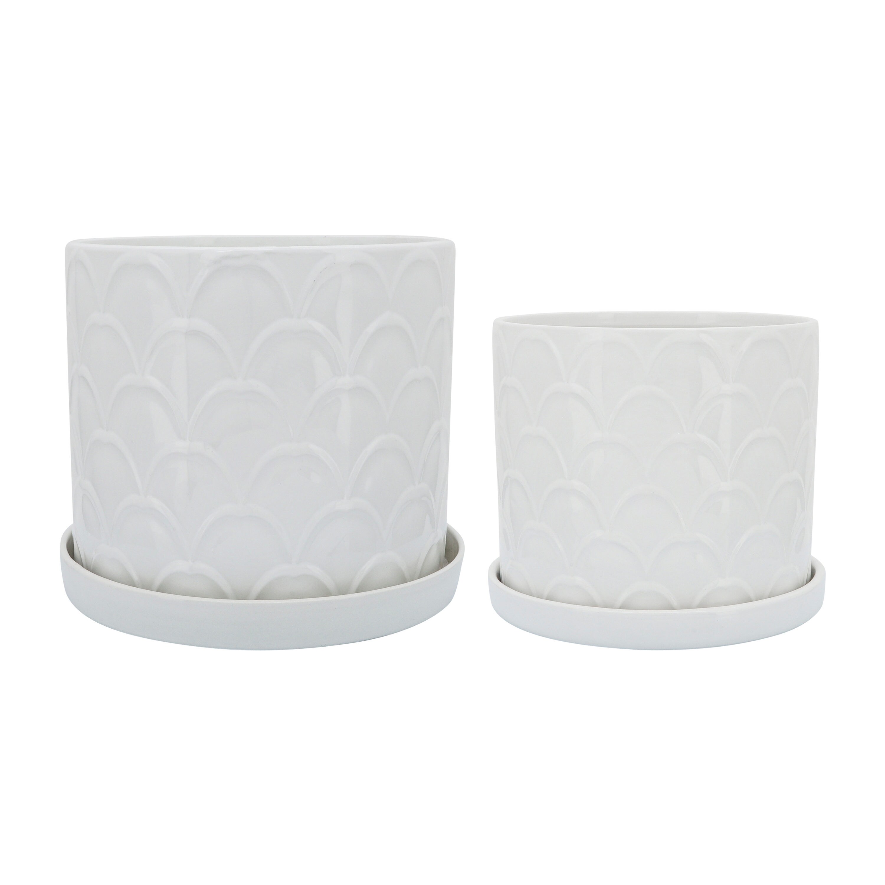 Sagebrook Home 16039-01 Round 12.0-Inches W Medium White Ceramic Indoor/Outdoor Planter with Drainage Holes Attached Saucer