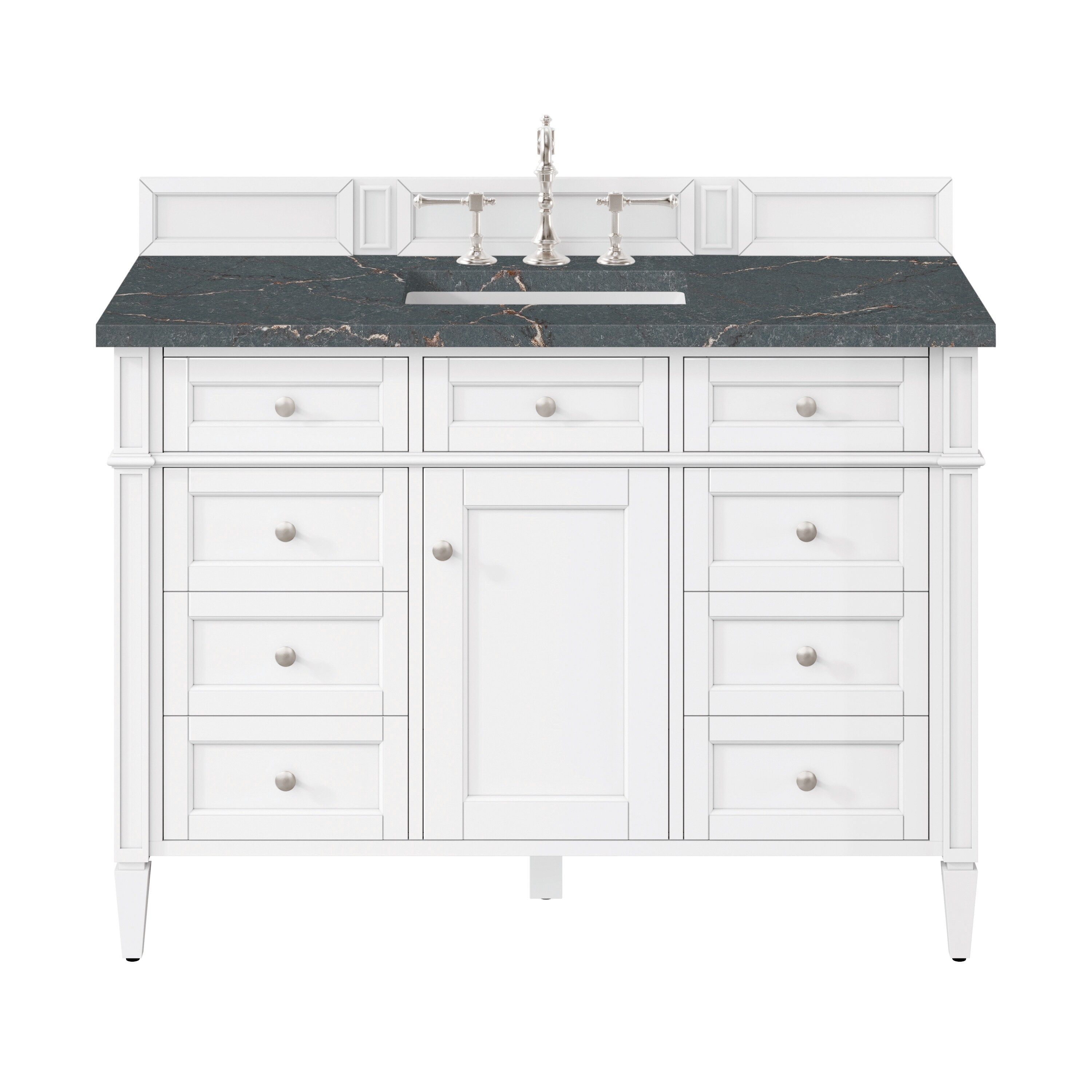James Martin Vanities 655-V48-BW-3PBL Brittany 48-in Bright White Undermount Single Sink Bathroom Vanity with Parisien Bleu Quartz Top