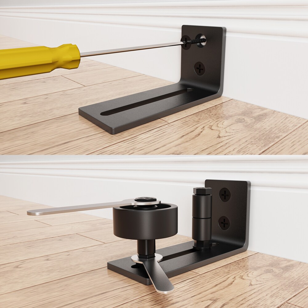 Black Adjustable Sliding Barn Door Floor Guide with 8 Setup Options