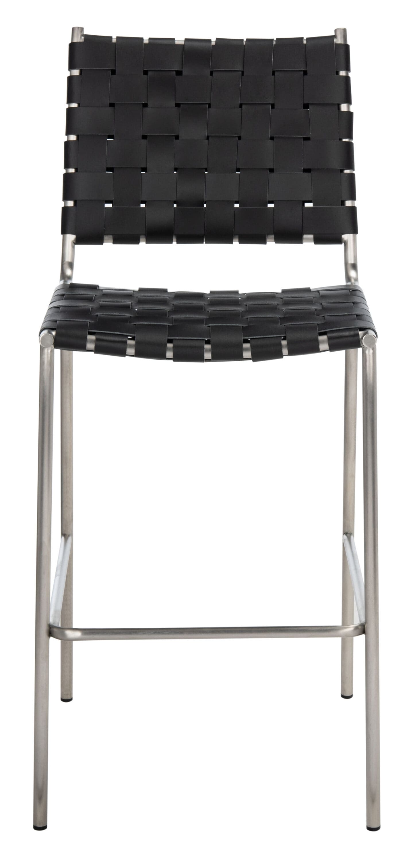 Saddle Style Black Leather Counter Stool with Silver Metal Base