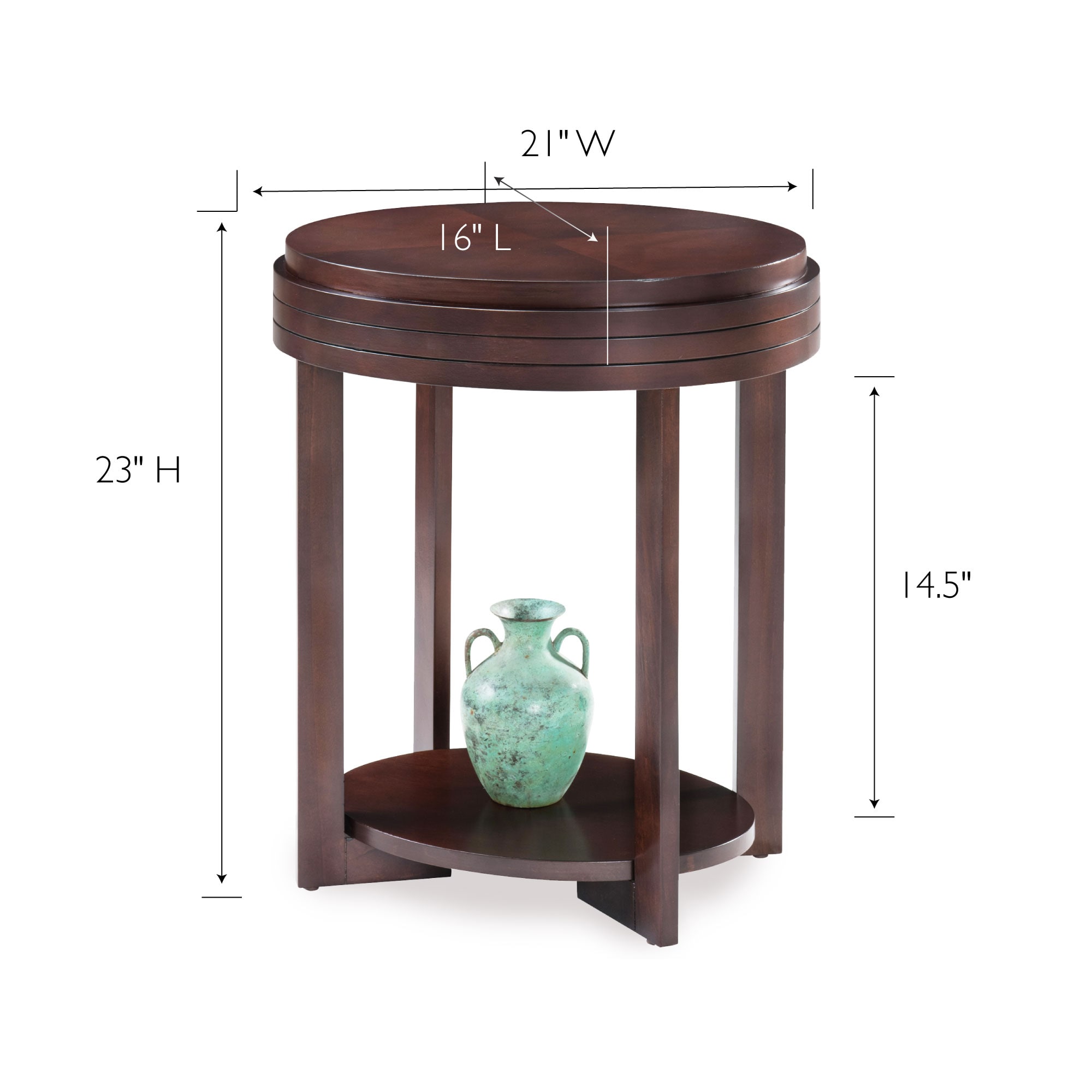 Chocolate Cherry Oval End Table with Lower Shelf