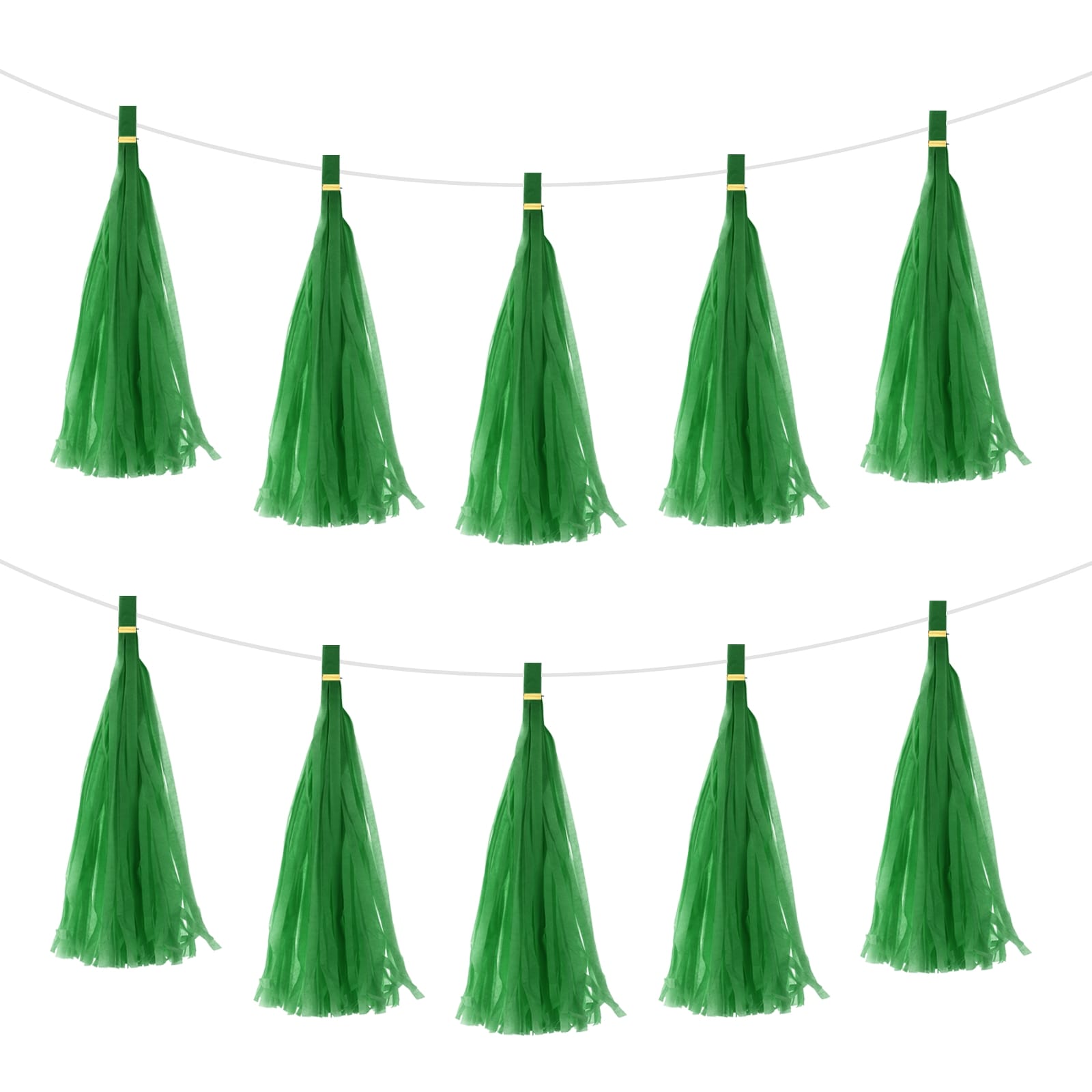 Unique Bargains S25072801UX1355 20Pcs Dark Green Tassel Garland Banner with Rope Tissue Paper Tassels Party DIY Kits for Anniversary Wedding Birthday Party