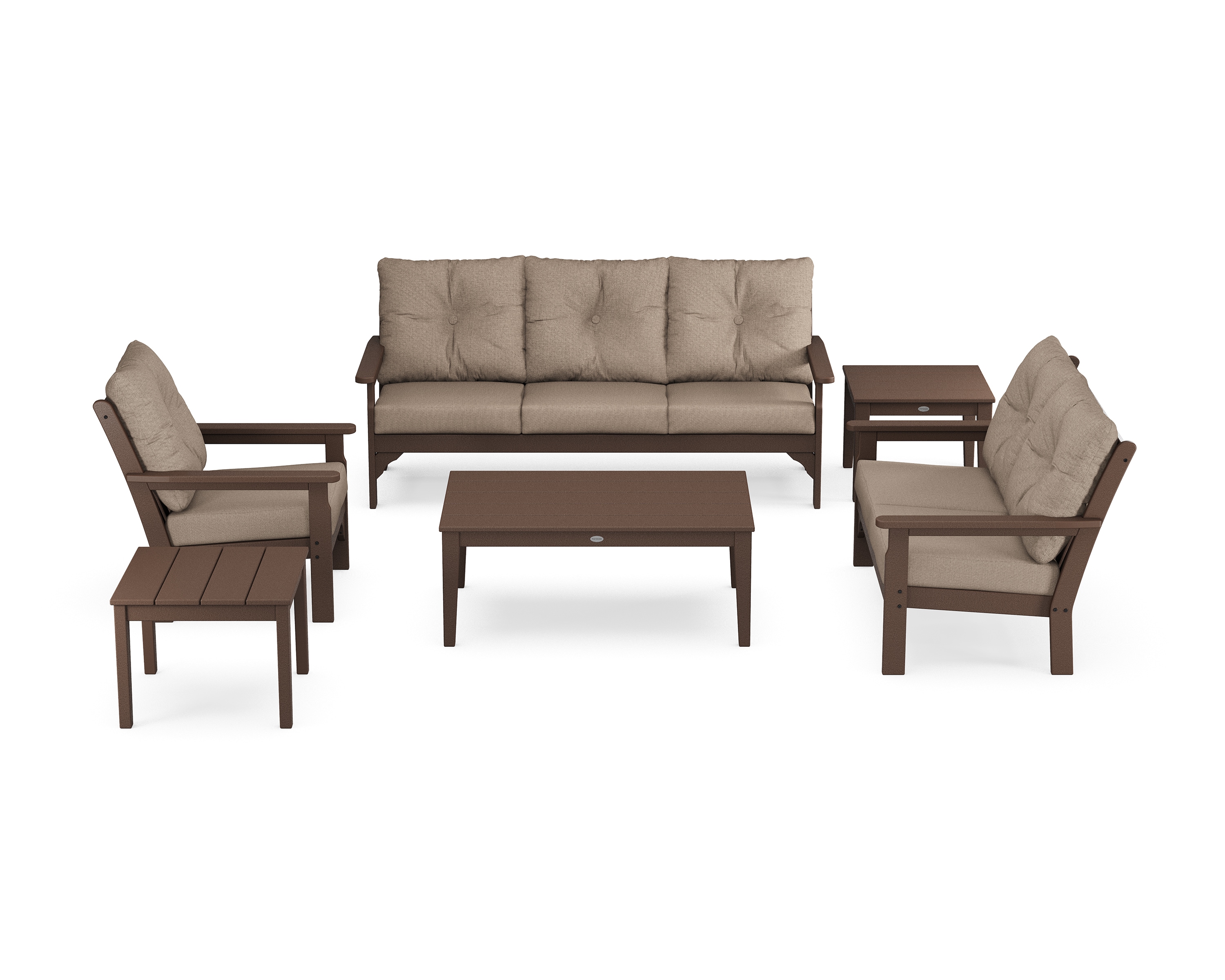 POLYWOOD PWS316-2-MA146010 Vineyard 6 -Piece Patio Sofa Conversation Set with Brown Revolution Cushions