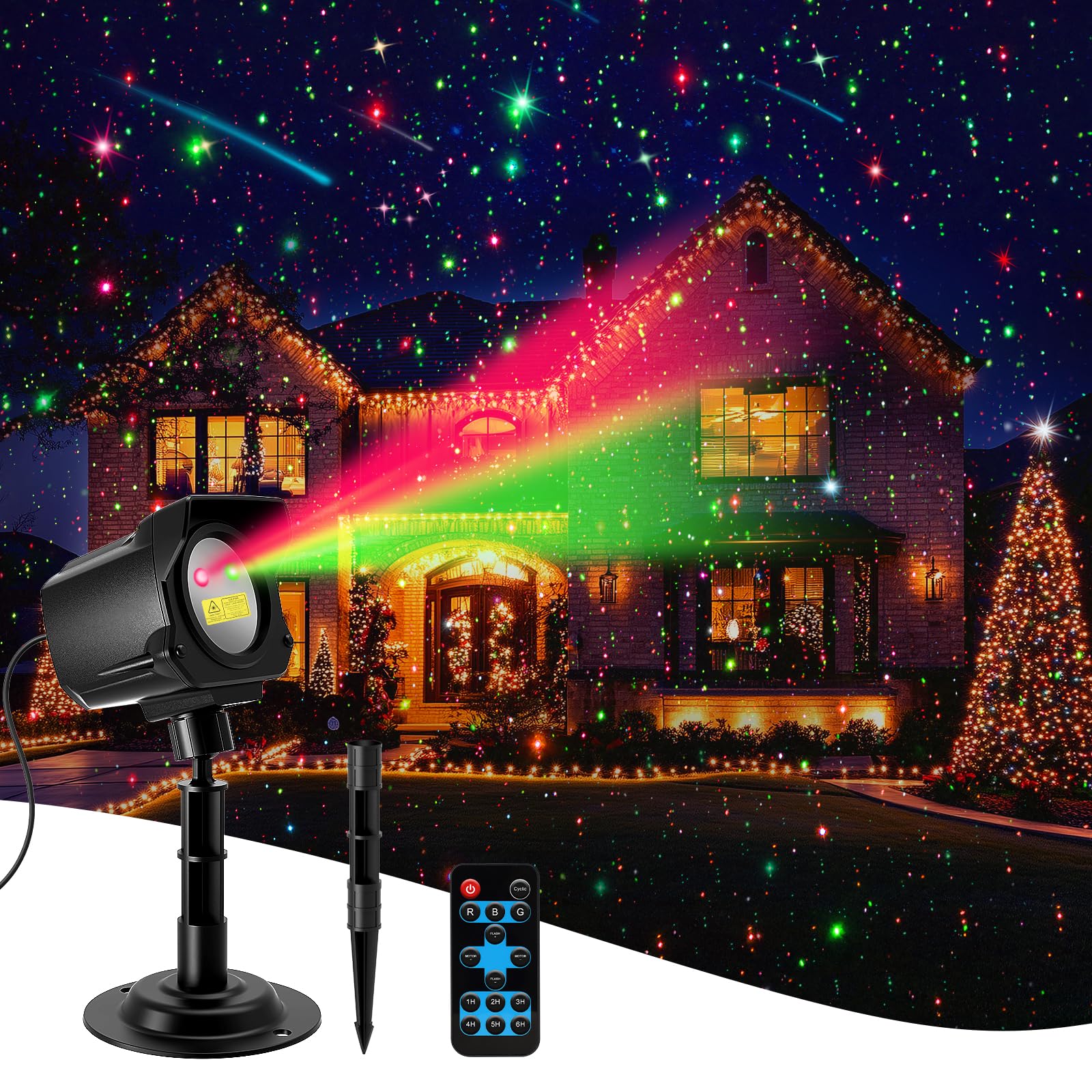 ITOPFOX  Christmas Projector Lights Outdoor Thick Metal Housing Laser Light Projector Red and Green Christmas Decorations Light with Remote